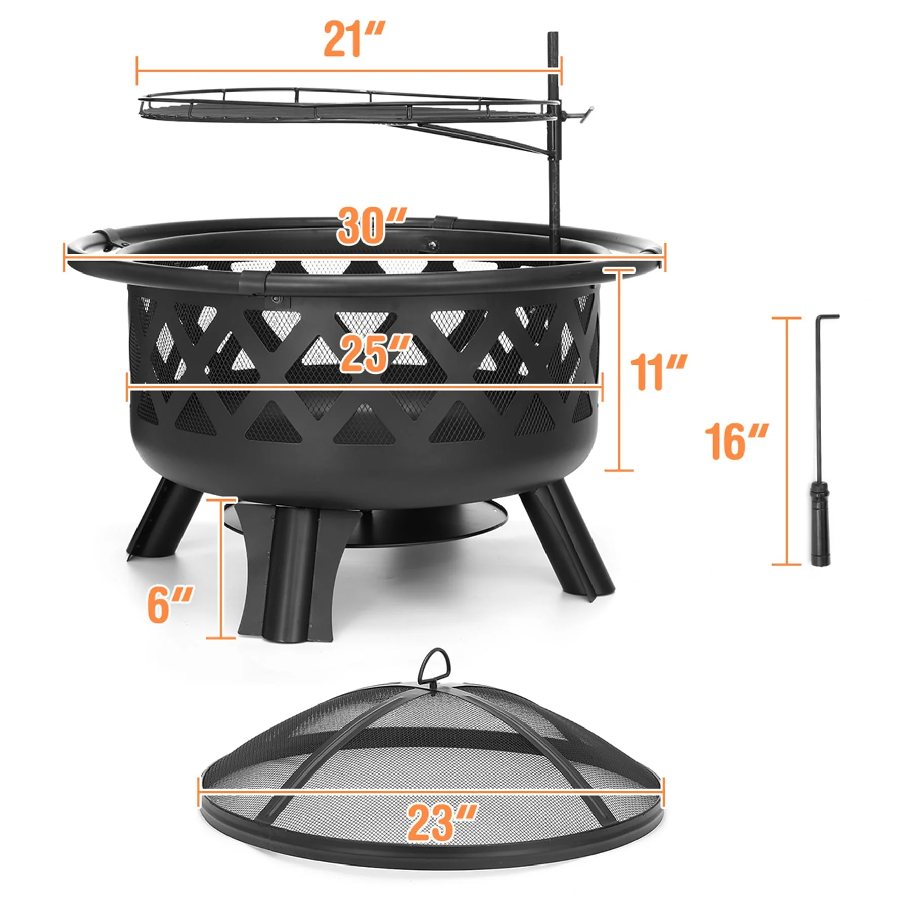 Singlyfire 30 inch Fire Pits for Outside with Grill Outdoor Fire Pits Wood Bowl 2 in 1 BBQ Firepit
