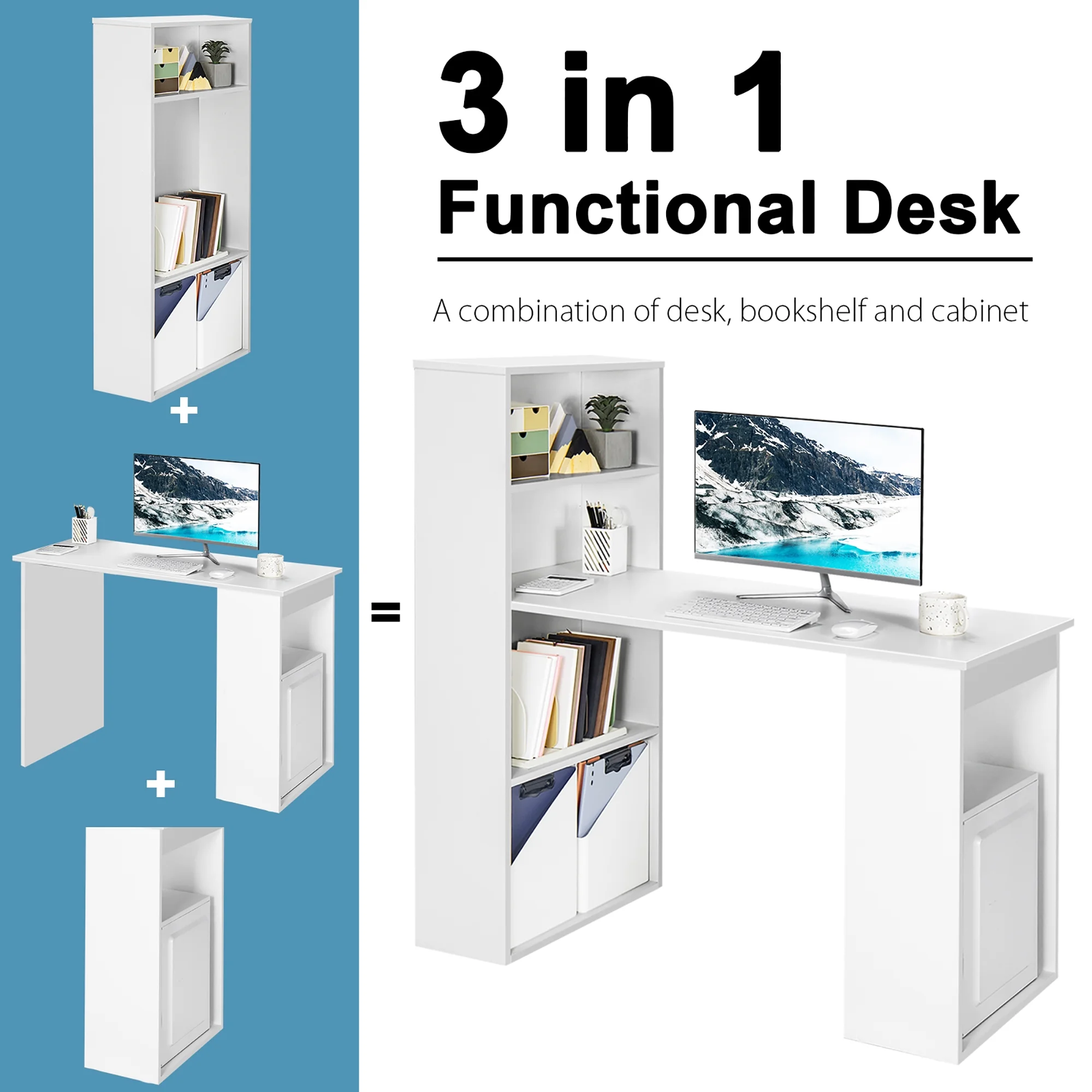 Costway Computer Desk Writing  Workstation Office 6-Tier Storage Shelves Natural