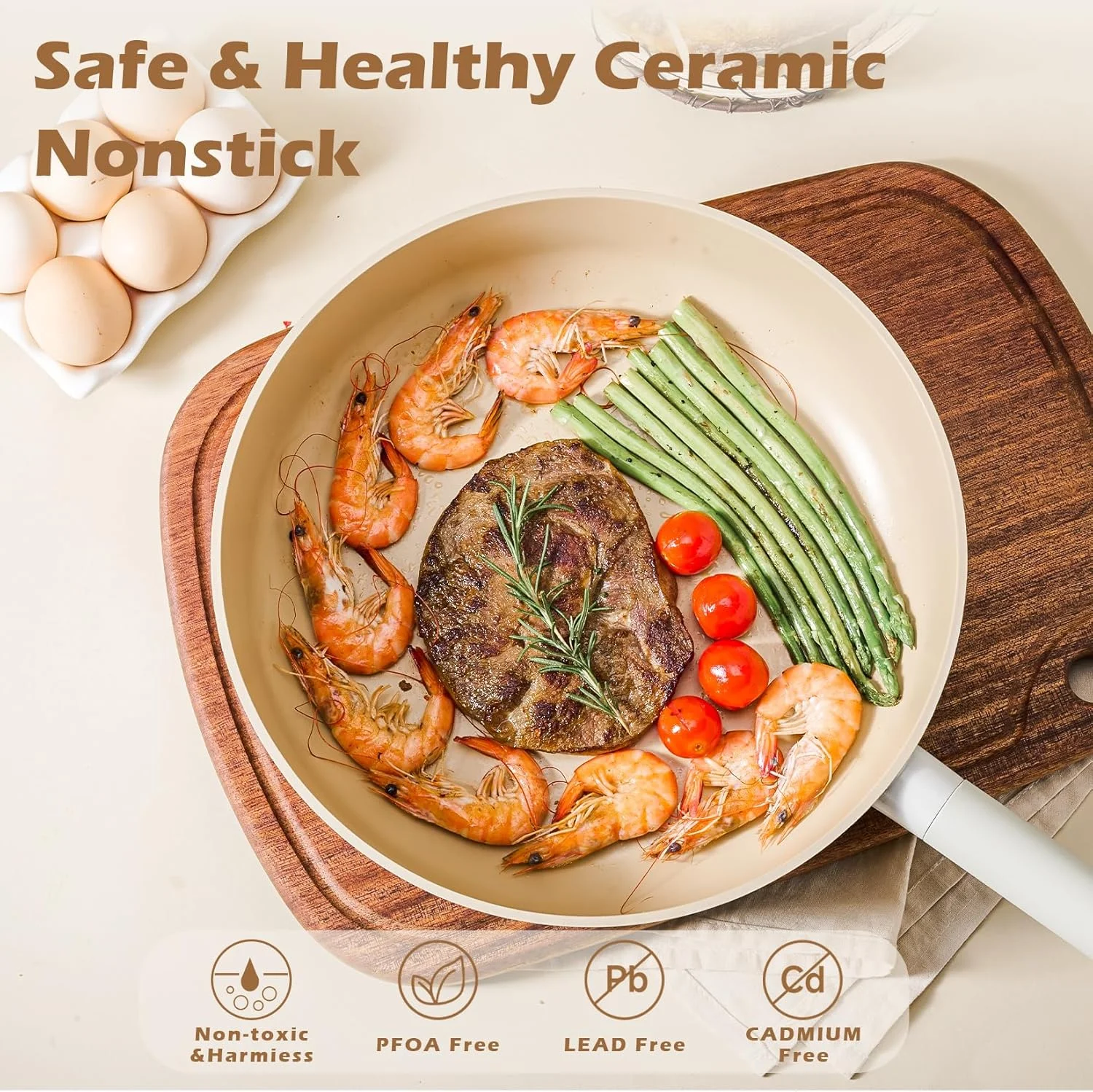 Ceramic Cookware Set, 13 Pcs Nonstick Pots Pans with Removable Handles, Healthy Oven Safe Cooking Set for Family