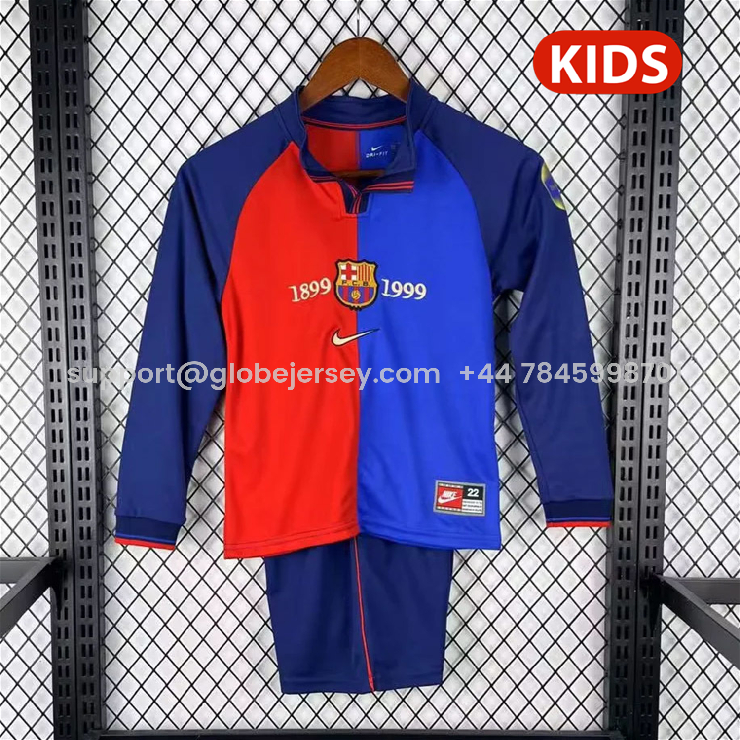 Retro Barcelona 99-00 Home 100th anniversary Long Sleeves Kids Kit