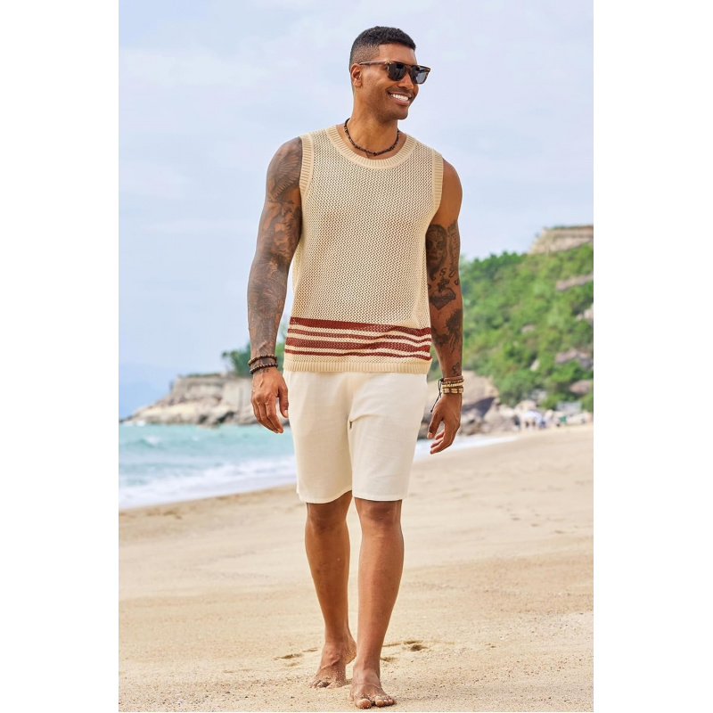 Men's Sleeveless Tank Tops Knitted Hollow Out Crochet