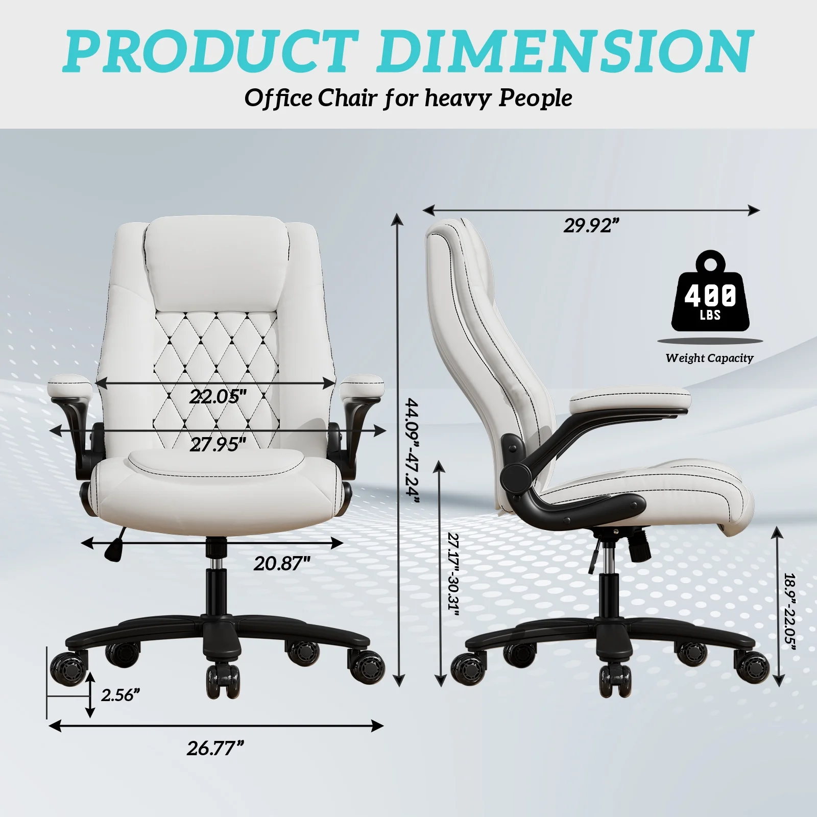 Solfway Big and Tall Office Chair 400LBS, High Back Black Leather Executive Office Chair, Computer Desk Chair with Adjustable Flip-up Arms, Wheels and Lumbar Support