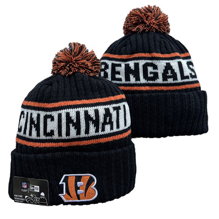 Men's  Black Cincinnati Bengals Repeat Cuffed Knit Hat with Pom