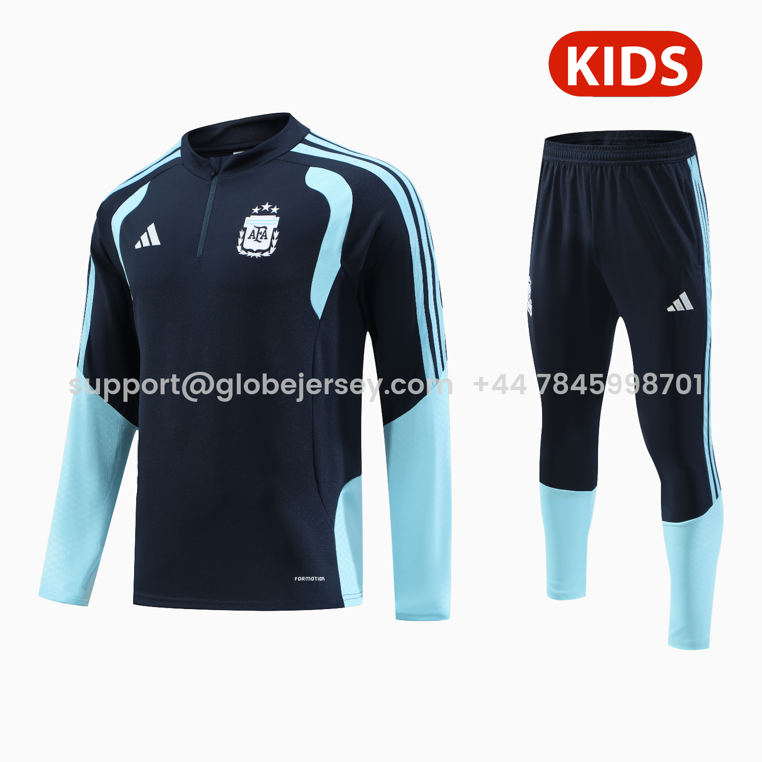 Argentina 2026 Kids Long Sleeve Training Set - Blue Black Top & Pants