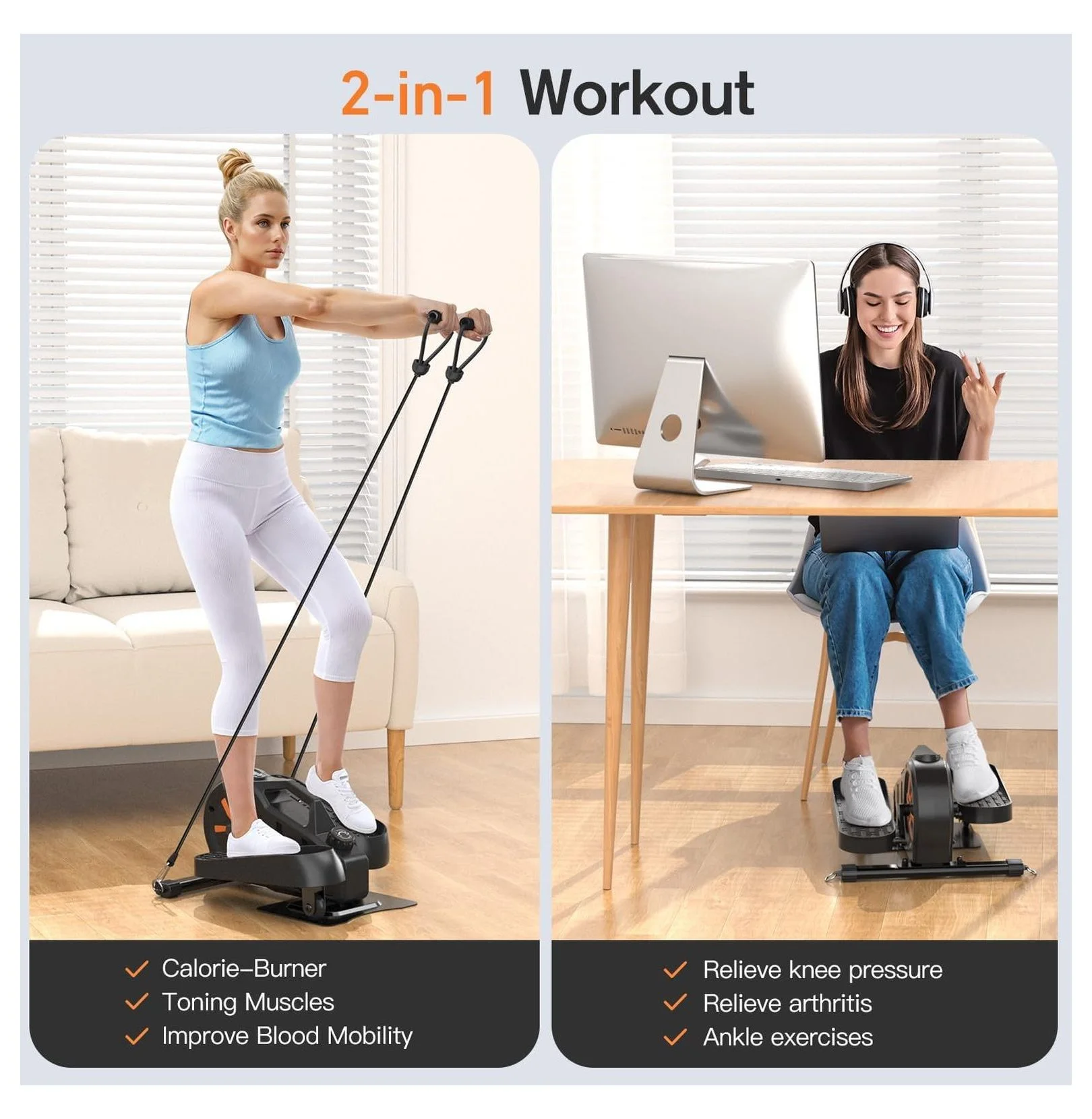 Under Desk Elliptical Exercise Machine Ellipse Leg Exerciser for Home Portable & Quiet Foot Pedal Exerciser Max Load 300LBS