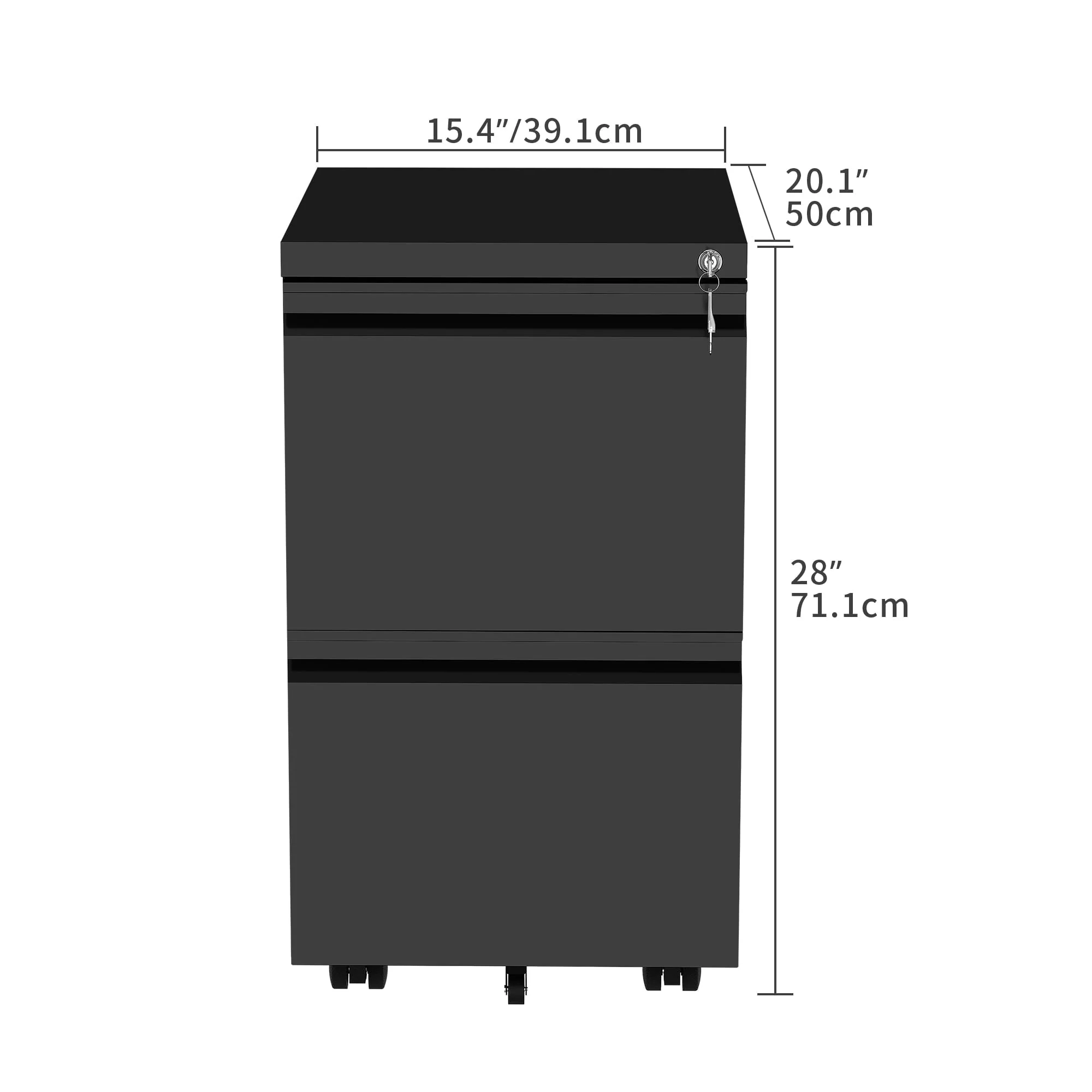 Dextrus 2-Drawer File Cabinet with Lock Rolling Office Filing Organizer for A4/Letter/Legal, Black