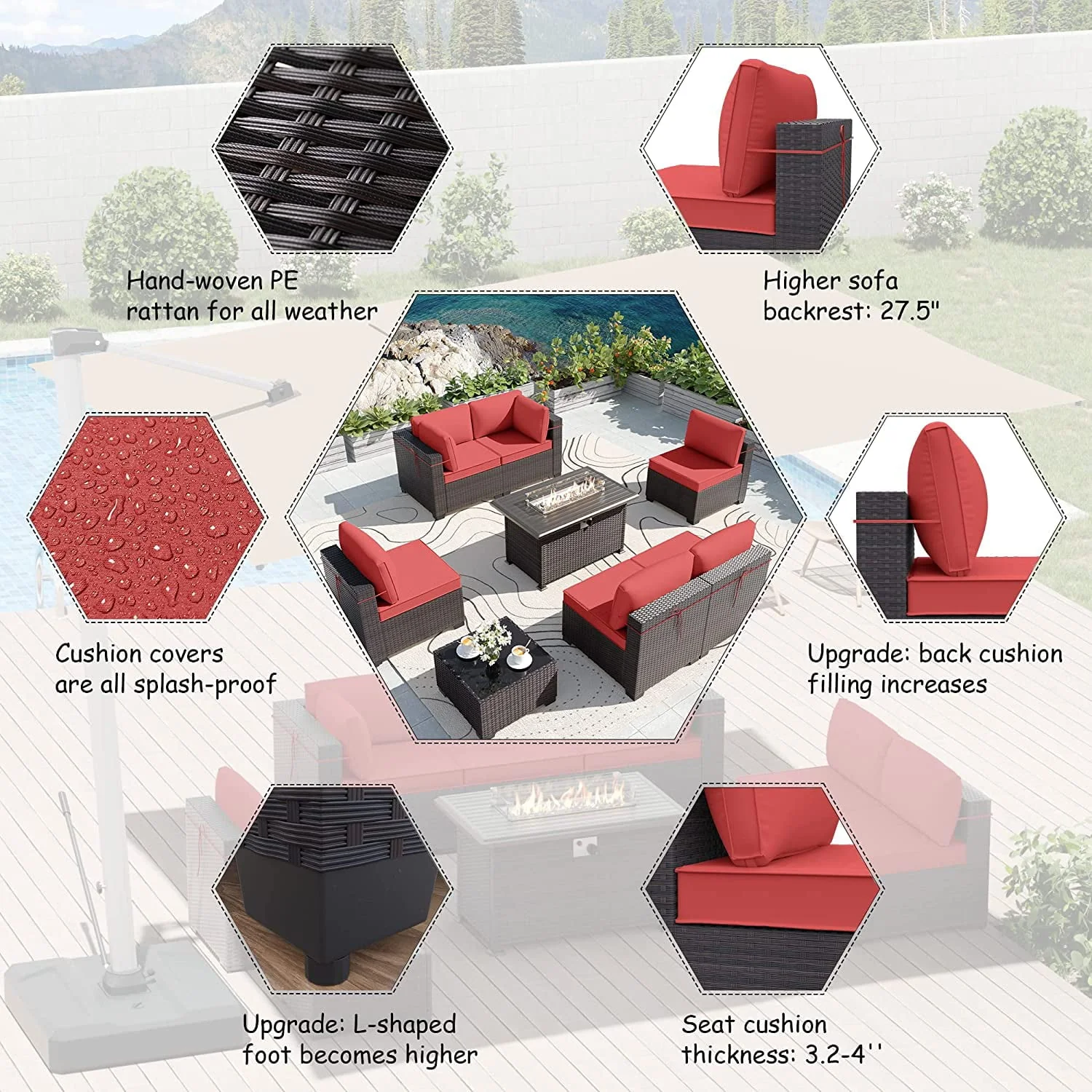 Gotland Outdoor Patio Sectional Furniture Set with 43
