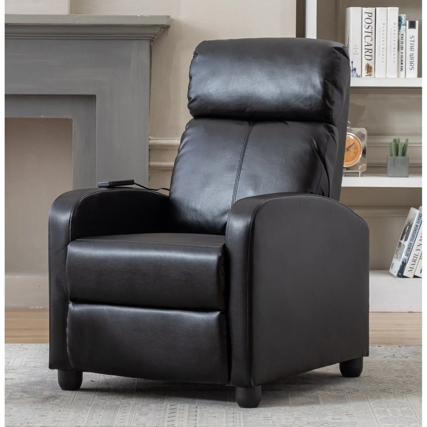 Massage Reclining Chair for Living Room, PU Leather Home Theater Seating with Lumbar Support, Single Sofa Lazy Boy Reclining Grey Americana, Farmhouse