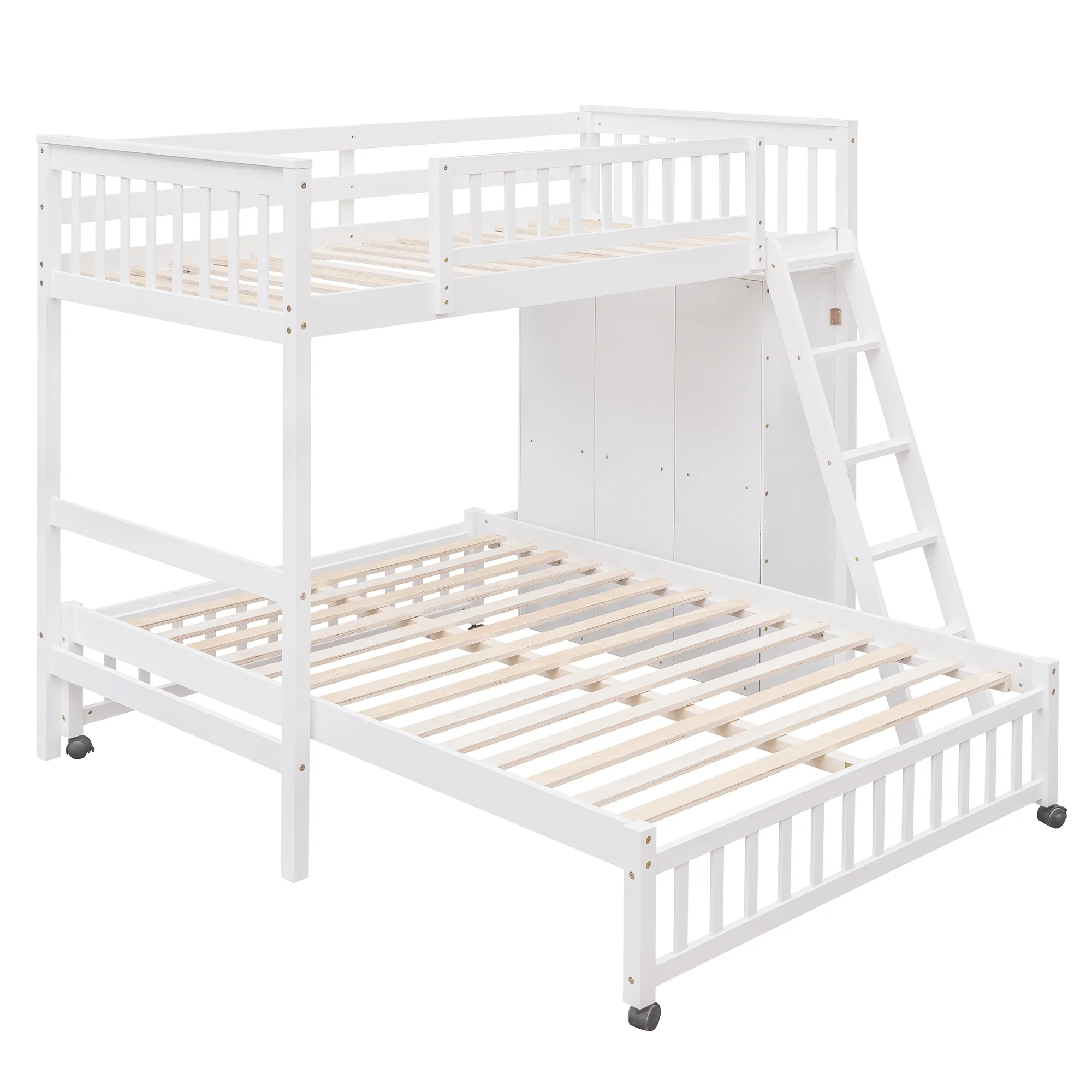 Harper & Bright Designs Full Over Twin Bunk Bed with Desk, Drawers and Shelves, L-Shaped Bunkbeds with Storage Staircase for Adults Bedroom, White