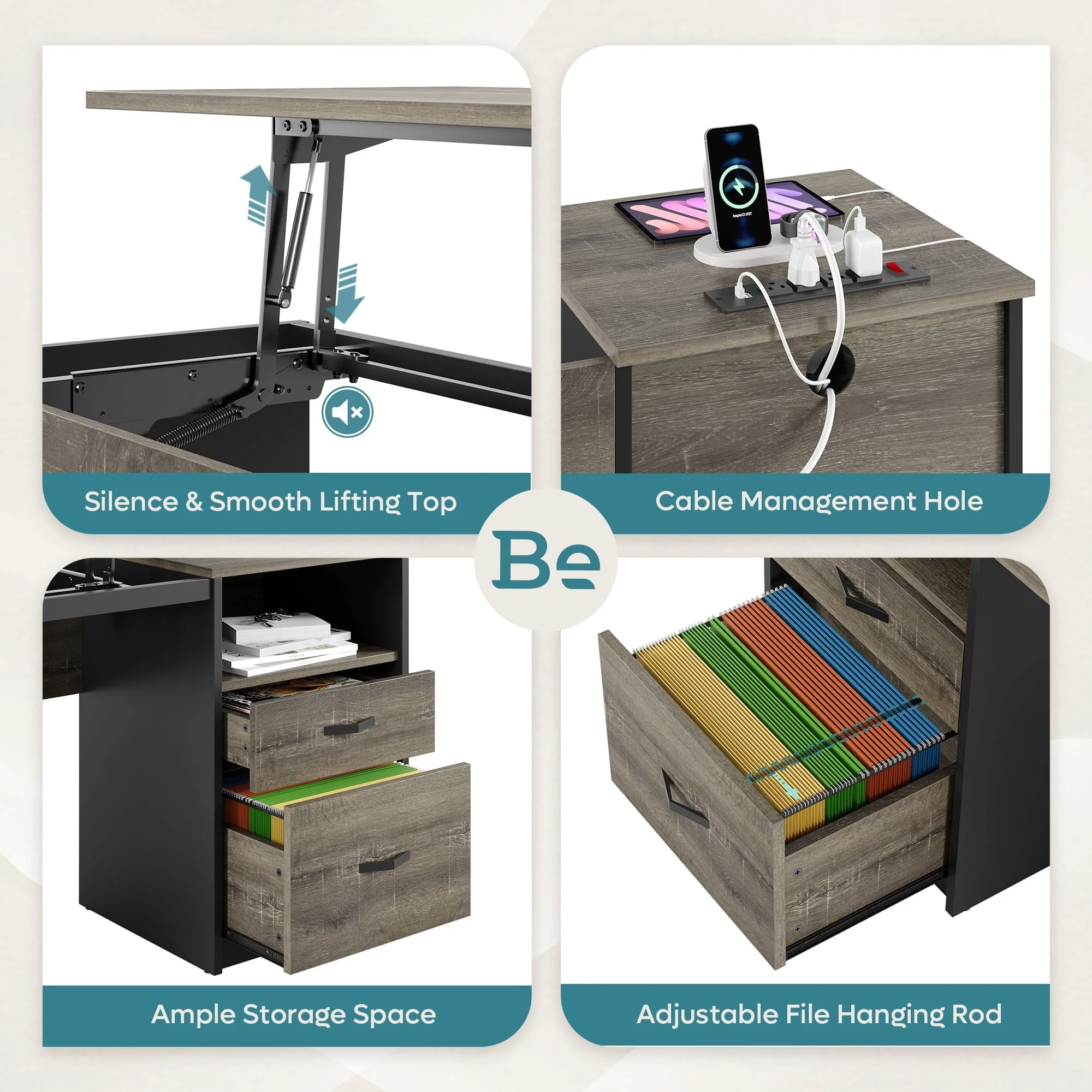 Bestier Computer Desk with Drawers Power Outlet  60