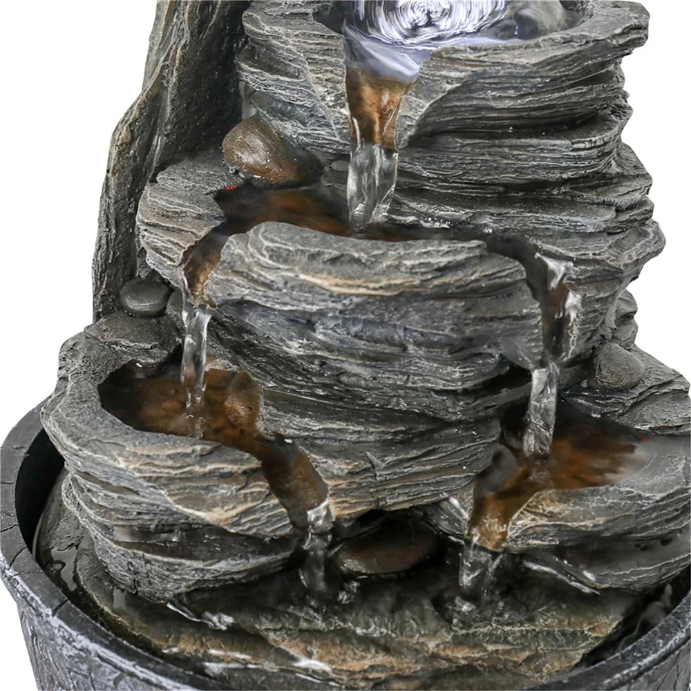 Indoor Water Fountain Tabletop with LED Light, Crystal Ball - 3 Step Zen Modern Portable Rock Waterfall Fountain for Office Desktop Decor
