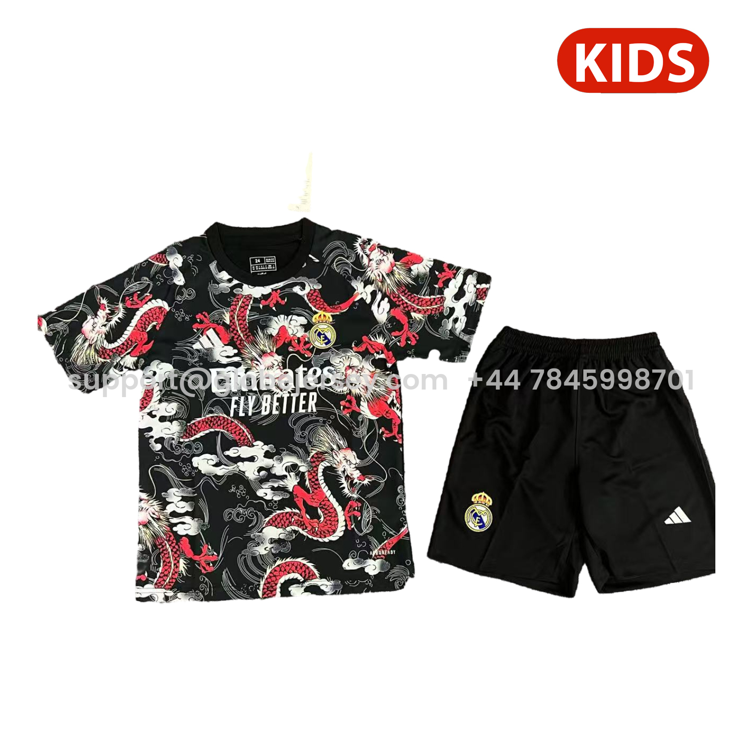 Real Madrid 25-26 Red Dragon With Cloud Black Special Kids Kit