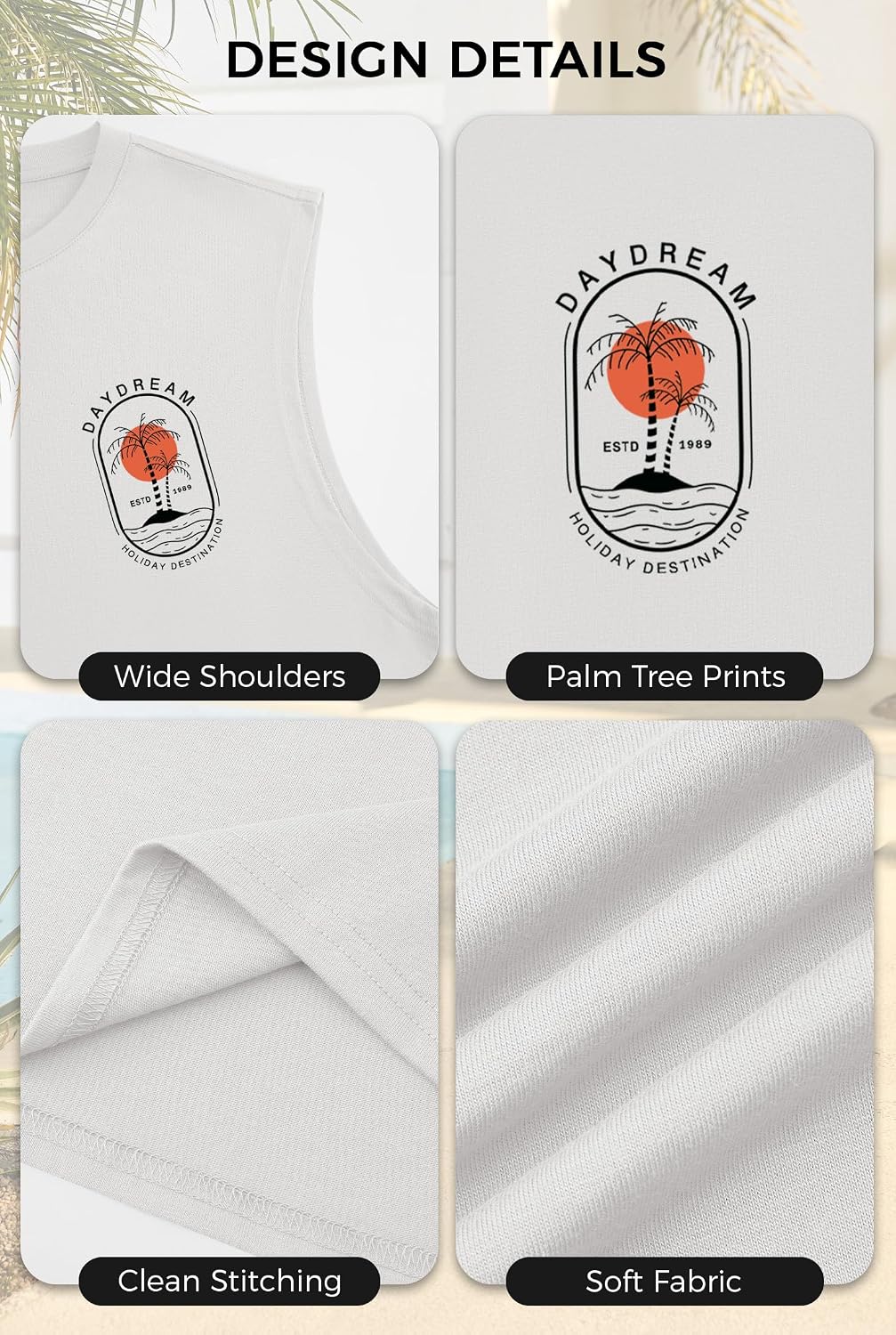 Men's Beach Summer Tank Tops Palm Tree Graphic