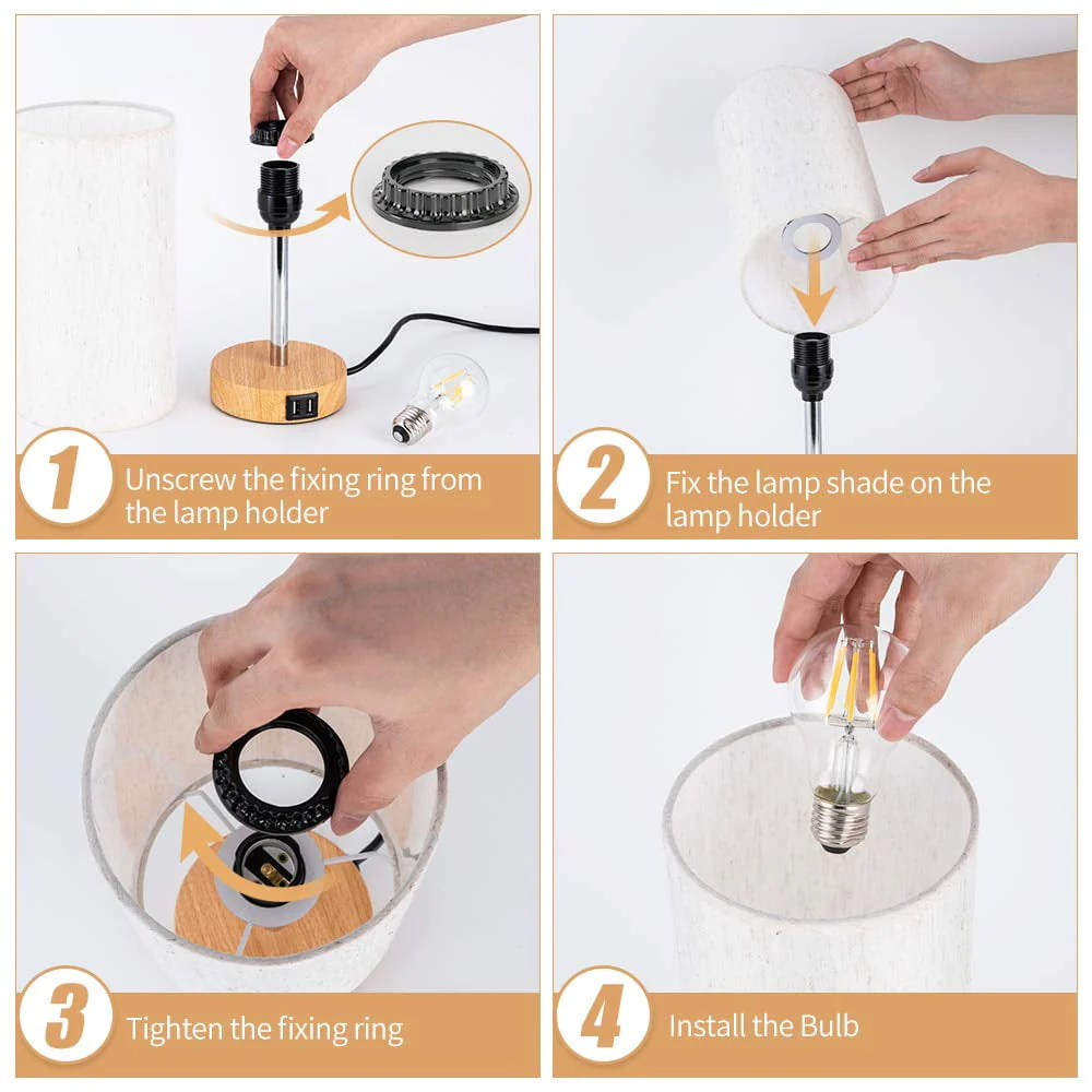 Maple Star Touch Control Table Lamp,Bedside Desk Lamp with 2 USB Port,Woodgrain Touch Control Table Lamp (LED Bulb Included)