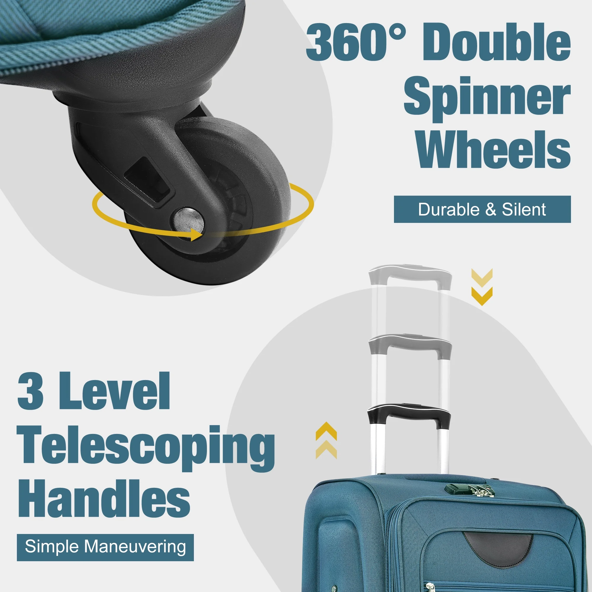 PAPROOS 3 PCS Luggage Set with Duffel Bag, Lightweight Carry on Softside Suitcases Set, 20in 24in 28in Expandable Suitcase with Spinner Wheel and TSA Lock, Softshell Luggage Travel Set, Gray