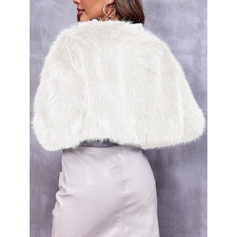 Women's Fashion Cropped Faux Fur Jacket Long Sleeve