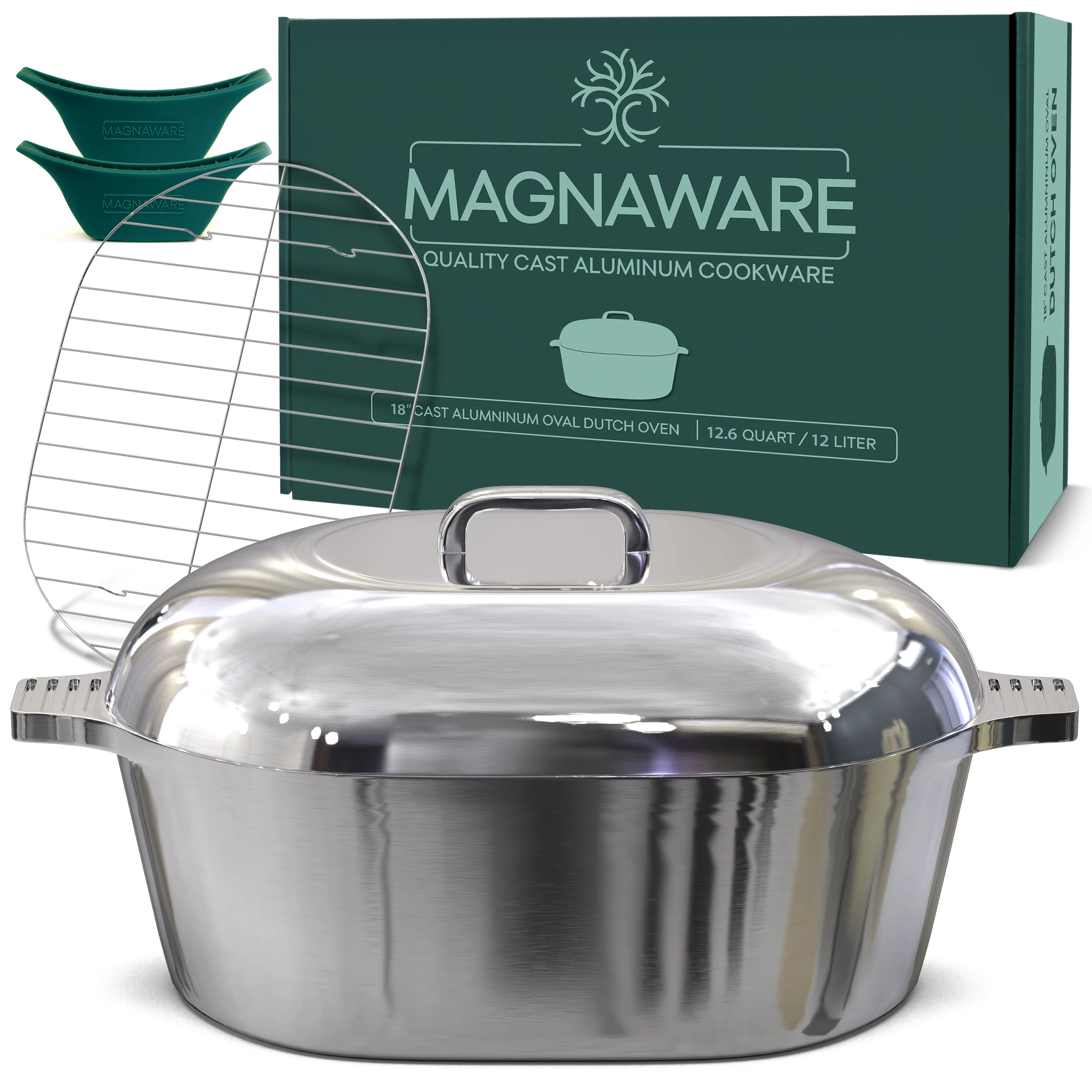 MAGNAWARE 5qt Lightweight Cast Aluminum Oval Dutch Oven, Silver