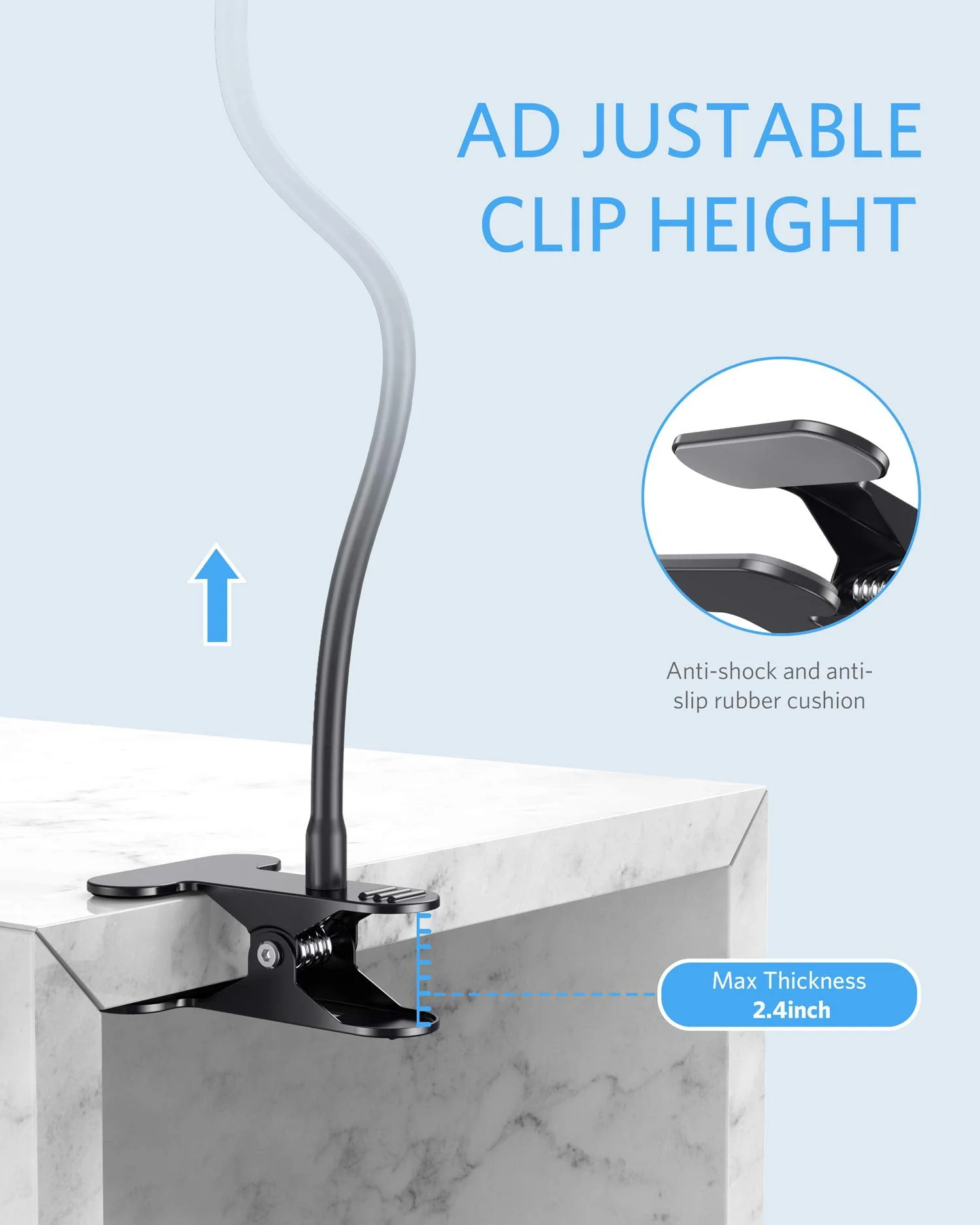 Gooseneck Phone Holder Mount, BESTEK Flexible Smartphone Stand with Clip,360° Swivel for iPhone Bike Kitchen Desk,Black