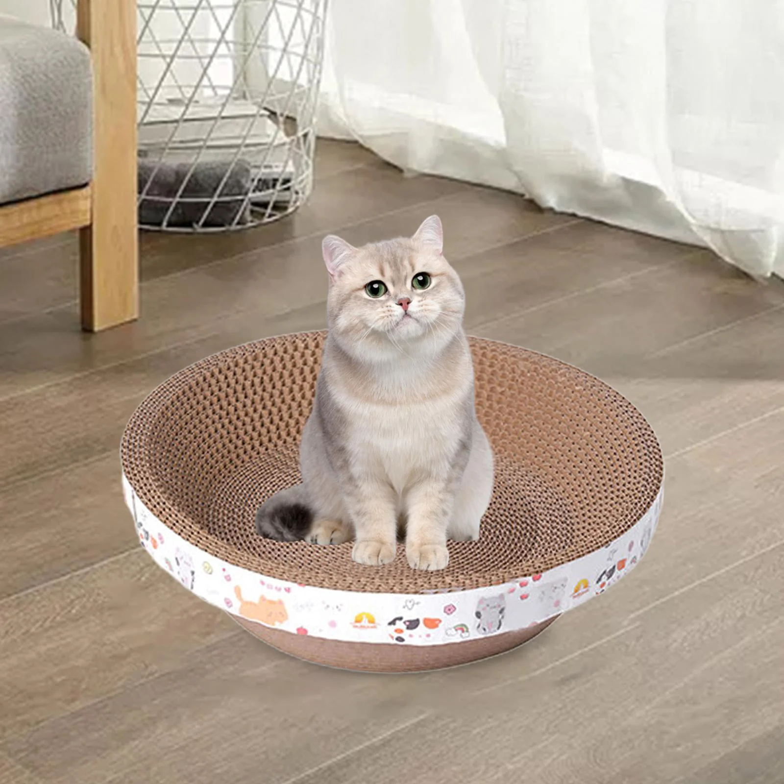 Corrugated Scratch Pad ,Cat Scratcher Bowl ,Grinding Claw ,Durable Prevents Furniture Damage Nest Bed Cat Scratcher Cardboard for Indoor Cats M