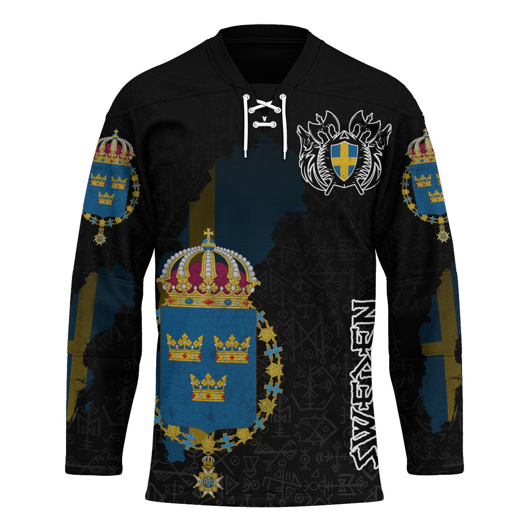 (Custom) Viking - Sweden Flag and Map (1) Hockey Jersey style Viking Geri and Freki RLT12