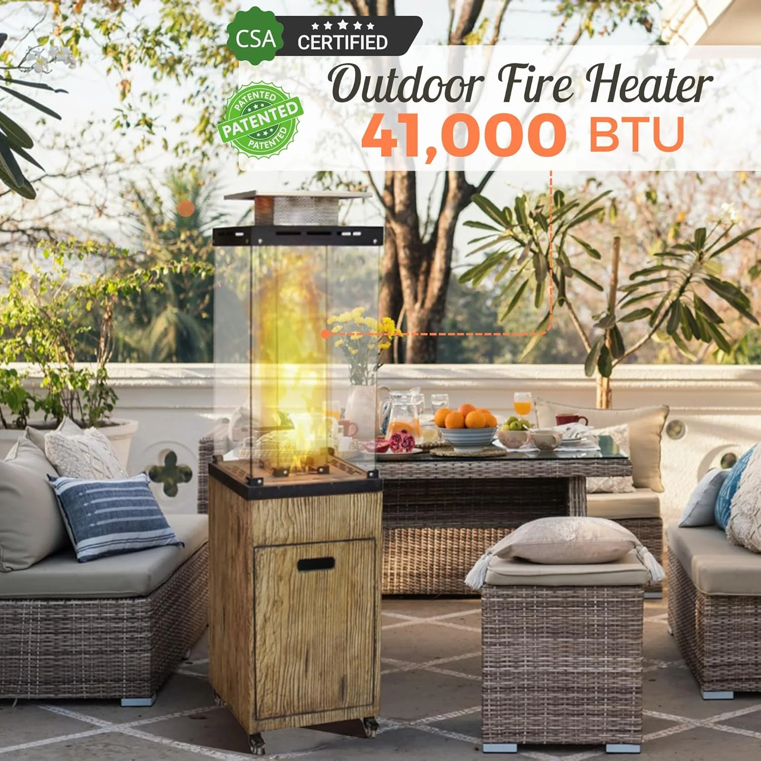 Glass Top + Terrafab Base Fire Heater Internal Gas Tank KD Column