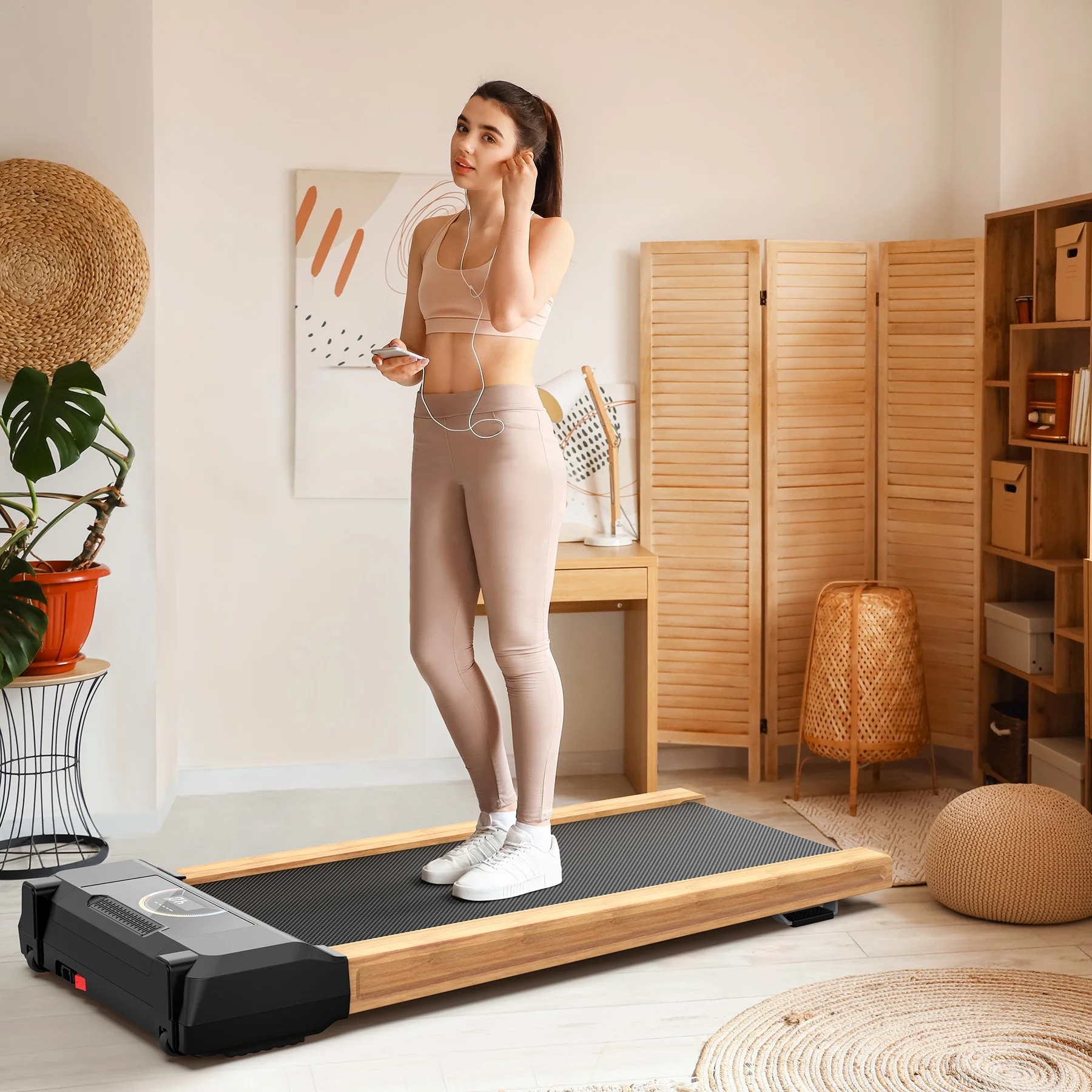 [TREADMILL CLEARANCE] FYC 2.5HP Folding Treadmill with Adjustable Height Desk & Incline - Compact Electric Treadmill Bluetooth Speaker for Running Walking Foldable Portable  (Silver)
