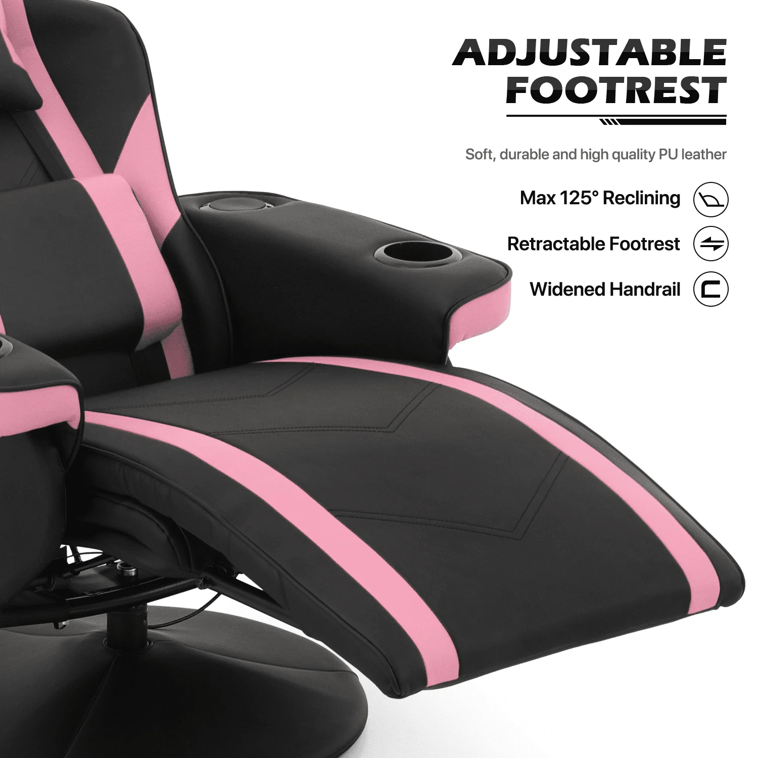 MoNiBloom Massage Video Gaming Recliner Chair, Ergonomic Computer Desk Chair with Bluetooth Speakers, High Back PU Leather Chair with Adjustable Backrest, Footrest and Lumbar Support, Pink