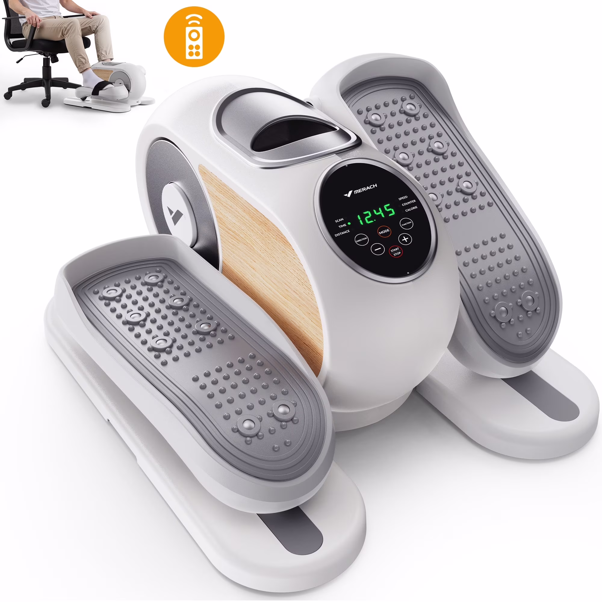 MERACH Under Desk Elliptical Machine, 12 Adjustable Speeds Quiet, LCD Monitor, Portable Fitness Equipment Gift for Family with Resistance Bands