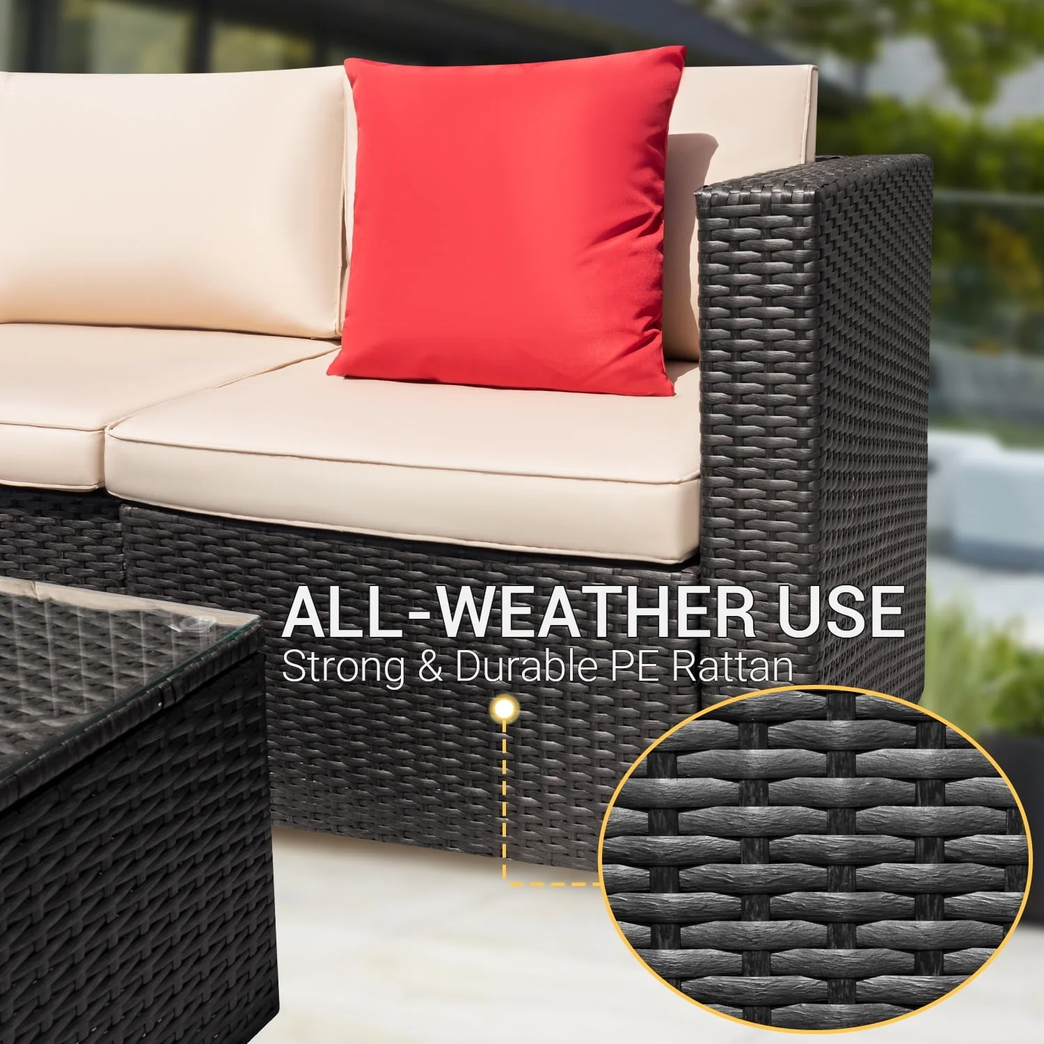 Devoko 6 Pieces Fire Pit Seating, Outdoor Sectional Rattan Sofa Set with 40000 BTU Propane Fire Pit Table