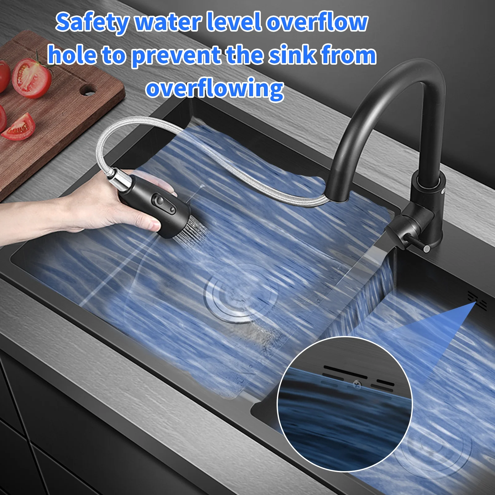 MEET Double Bowl Kitchen Sink & Drain Kit, 32 in Stainless Steel Vegetable Dishwashing Basin with Sewer Pipe Drain Basket, 8-Inch Deep, Black