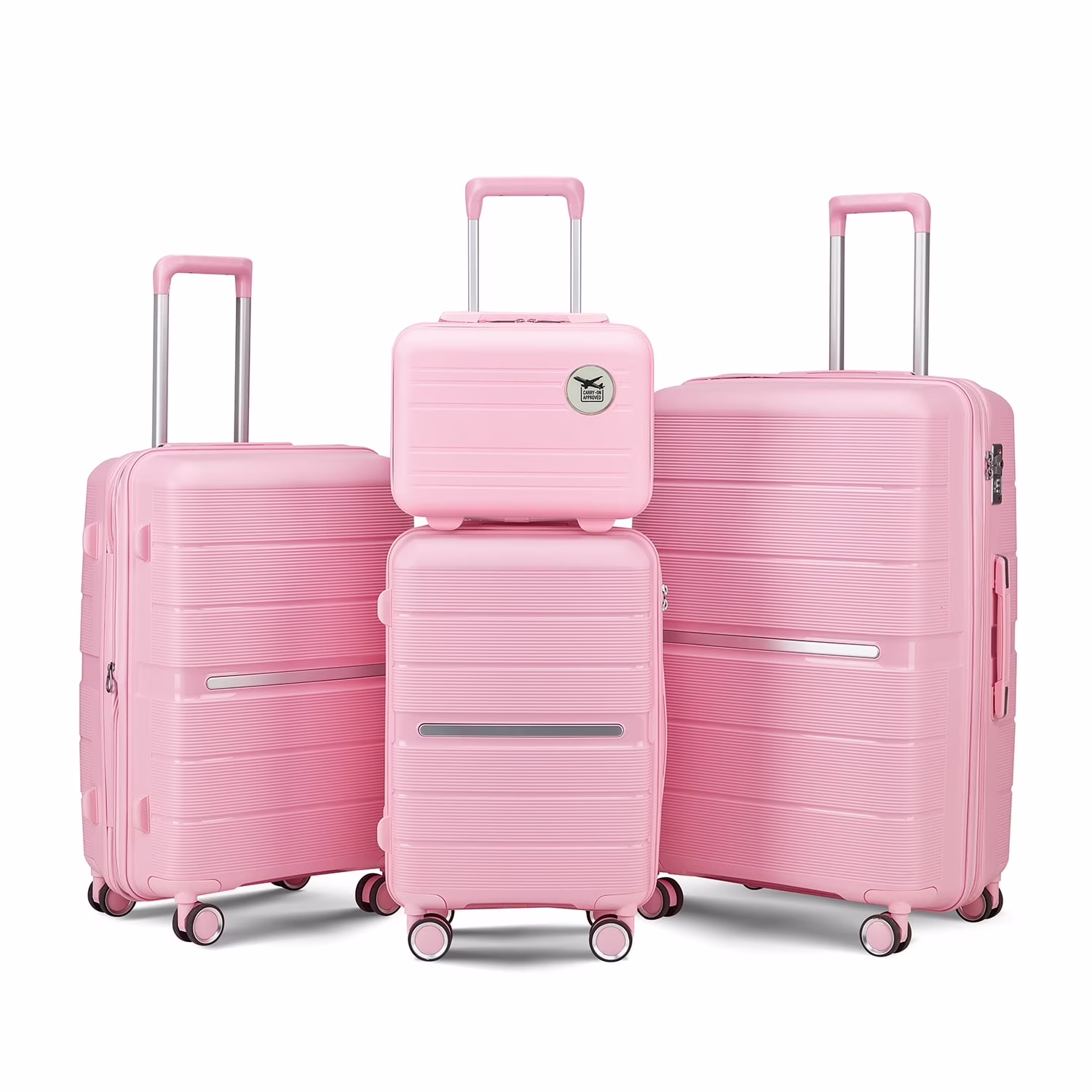4 Piece Luggage Set, Expandable Lightweight Suitcase Set, PP Materials Travel Luggage with TSA Lock Spinner Wheels, White (14/20/24/28)