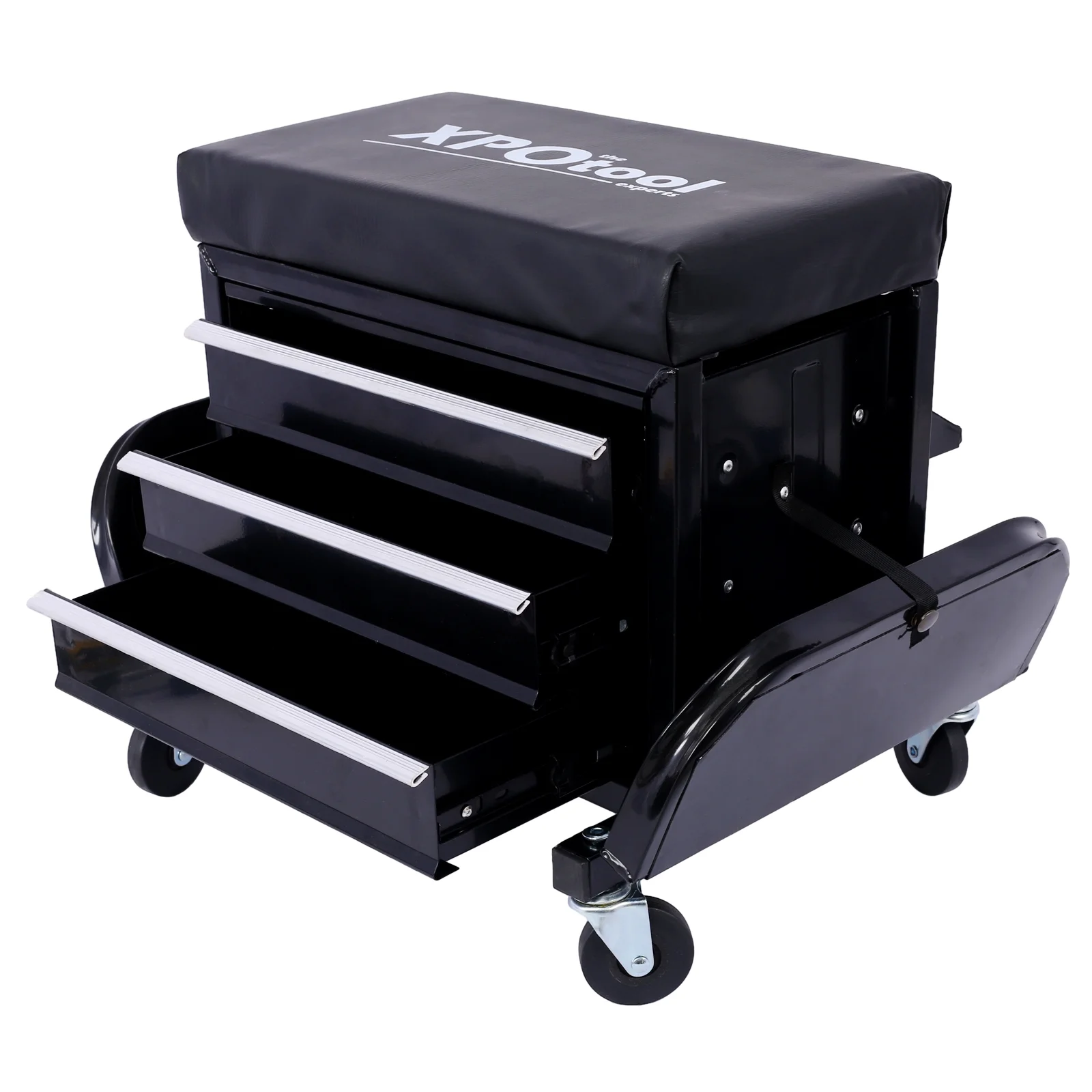 350-Pound Capacity Garage Glider Rolling Tool Chest Seat��Mechanics Roller Seat with 3 Drawers, Rolling Tool Chest Garage Chair, Toolbox on Wheels Mechanics Seat