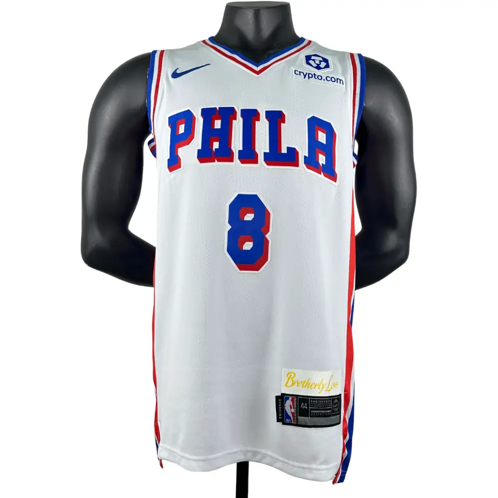 Embroidered 76ers V-neck White No. 8 George