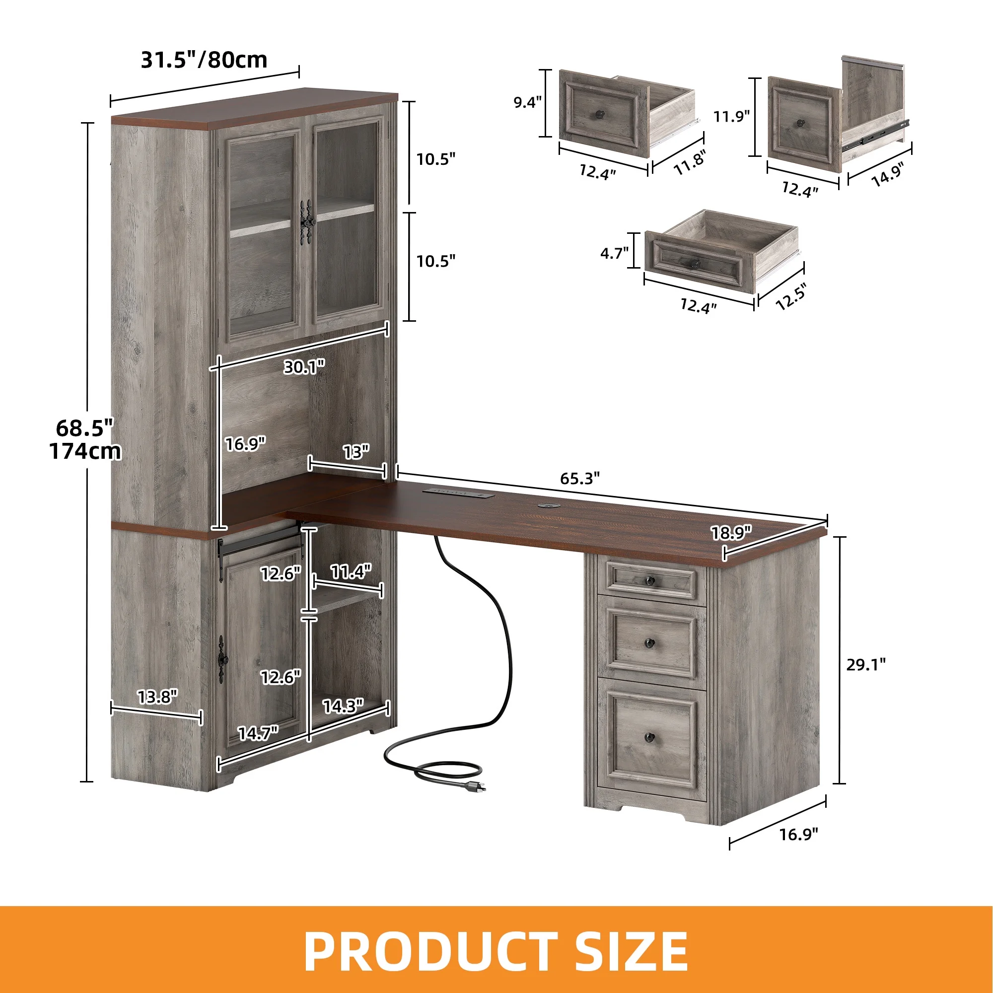 Craftian Executive Desk with Hutch, L Shape Computer Desk, Wood Office Desk with Storage Cabinet, White