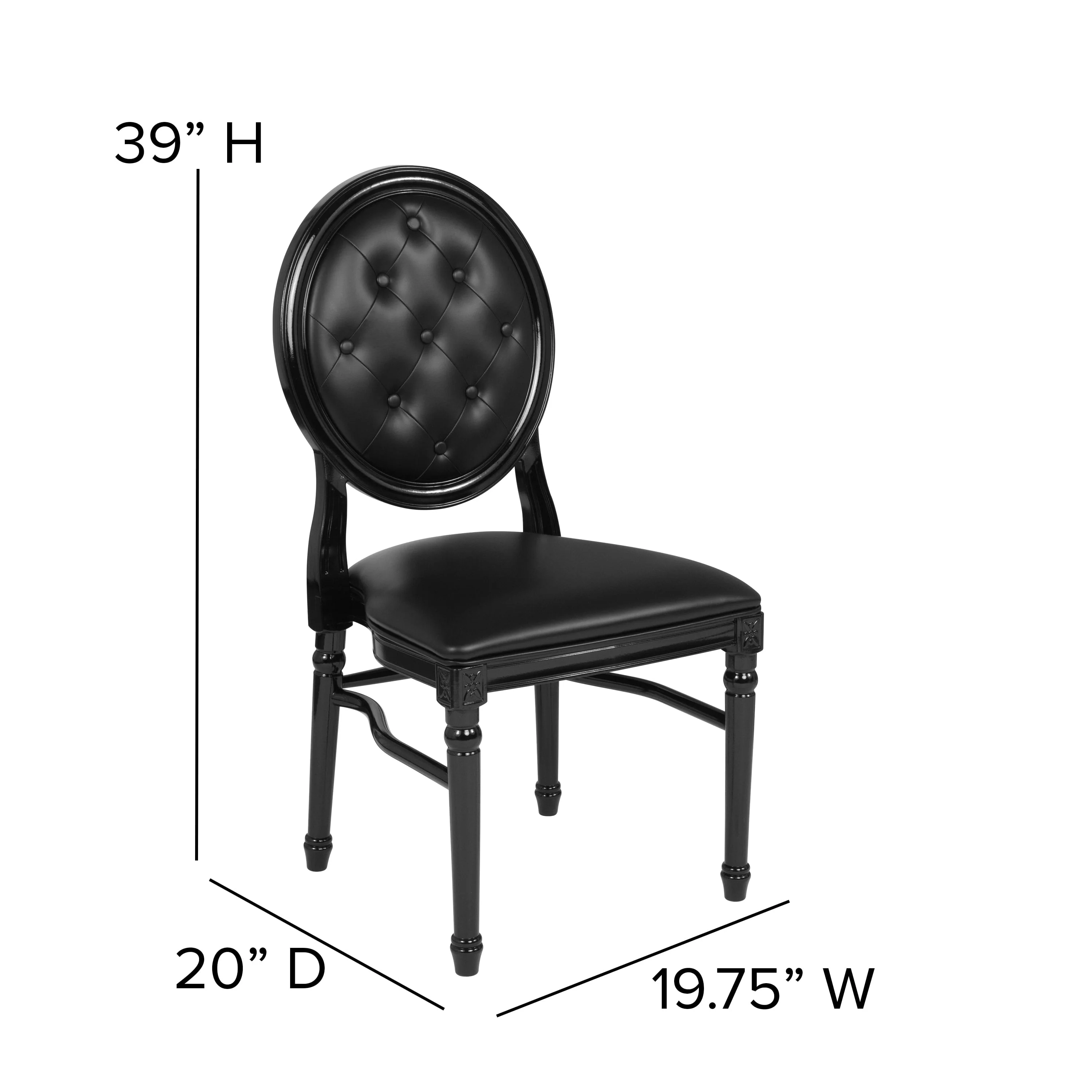 Emma + Oliver King Louis Dining/Desk Chair with Tufted Back, Black Vinyl Seat/Frame