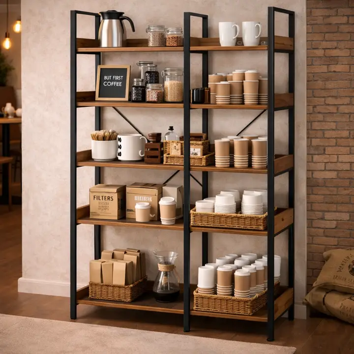 Urban Café Industrial 6-Tier Display Shelf Bookshelf, Brown