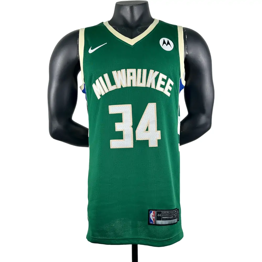 Embroidered Bucks V-neck green No. 34 Antetokounmpo