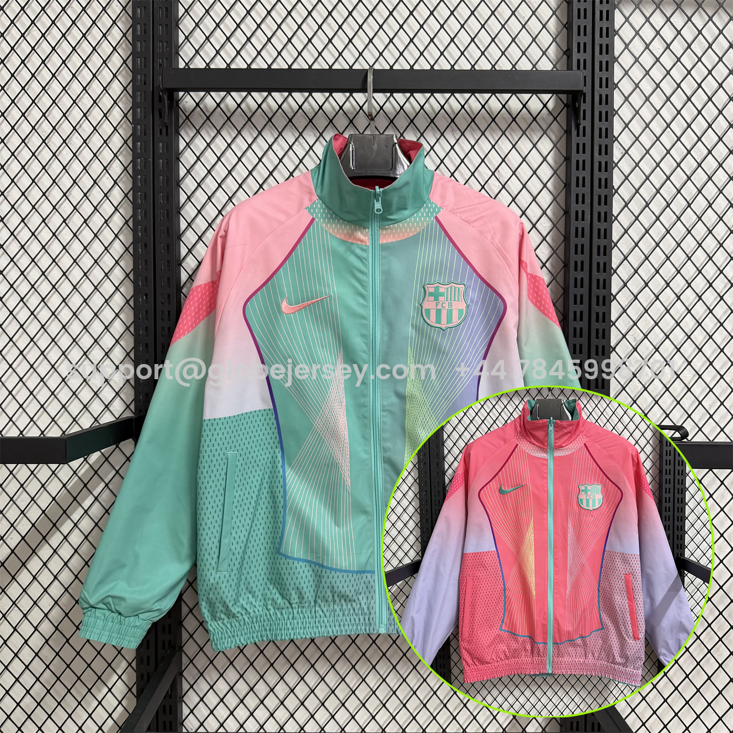 Barcelona 25-26 Double Sided Reversible Windbreaker - Green & Pink