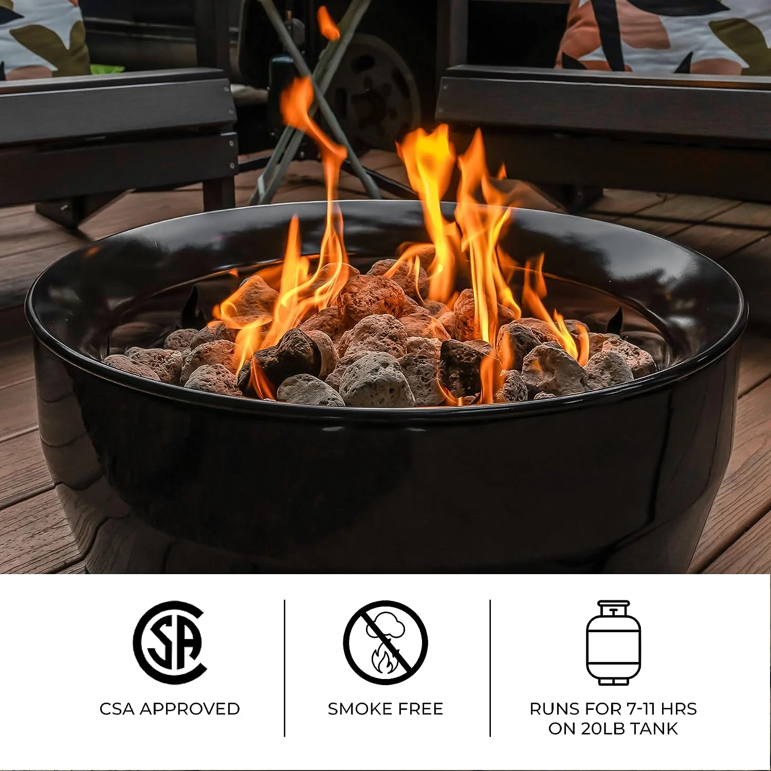 Outland Living Large Outdoor Propane Gas Fire Pit for Outside, 60,000 BTU/h, 24 inch with Lid - Modern Lake Country 800 Fire Bowl Firepit for Patio, Graphite Gray