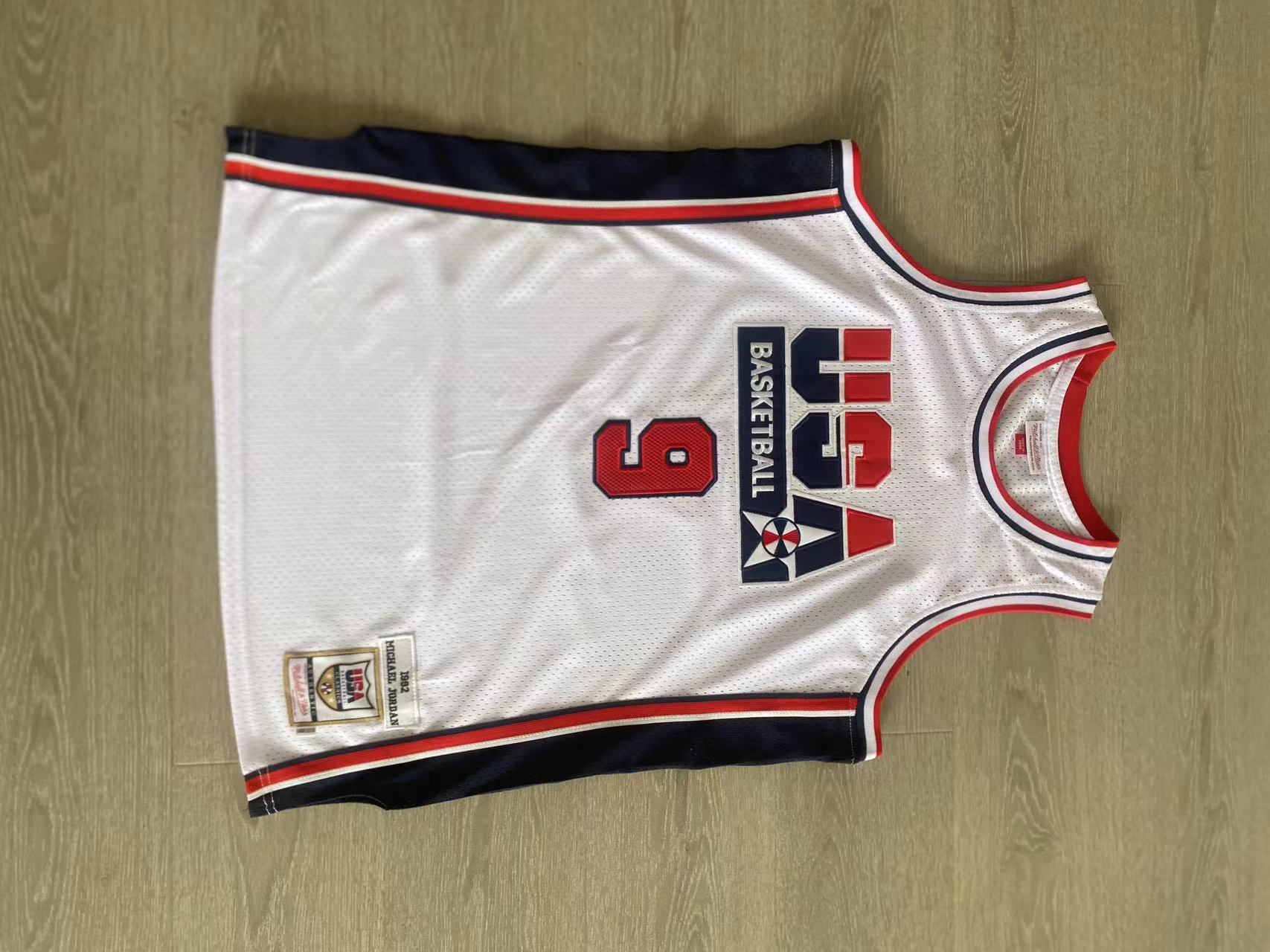 MItchell&ness Dream Team 9# Jordan AU dense embroidery white jersey
