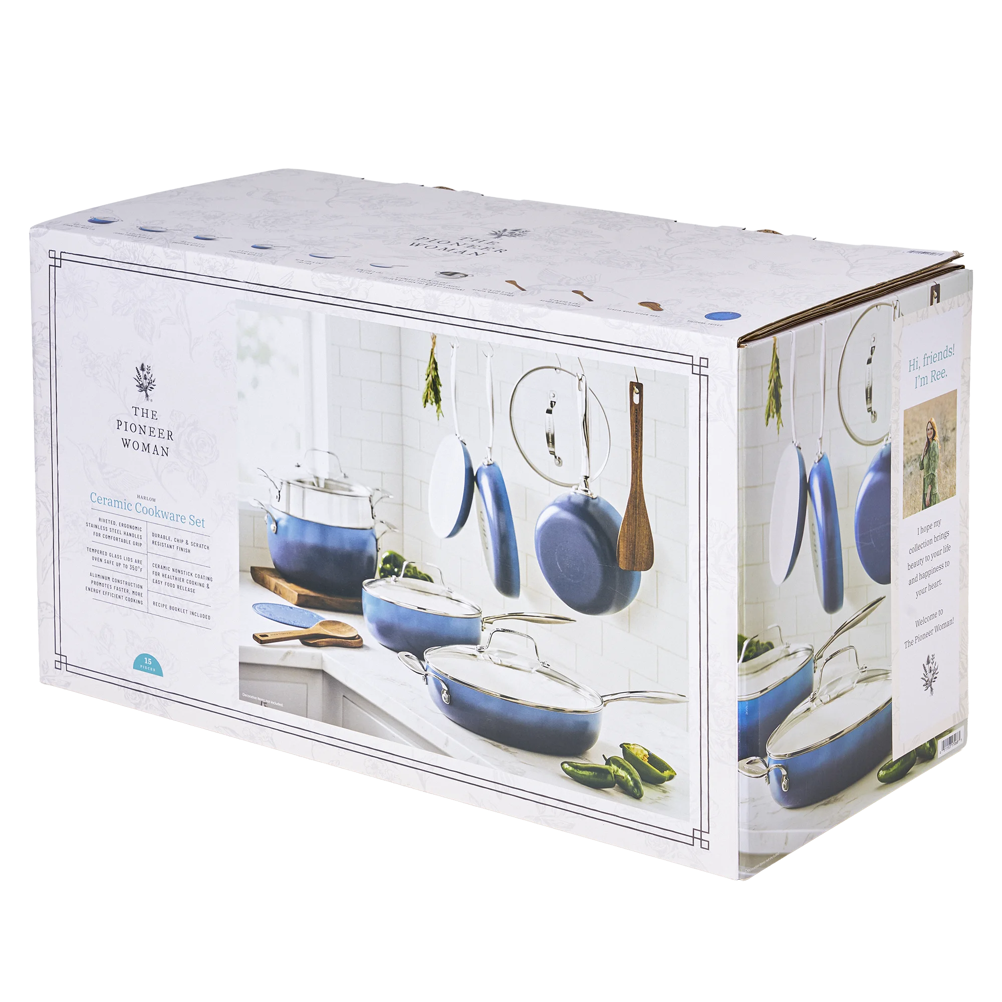The Pioneer Woman Harlow 15-Piece Cookware Set, Ceramic Non-Stick Pots and Pans Set, Taupe