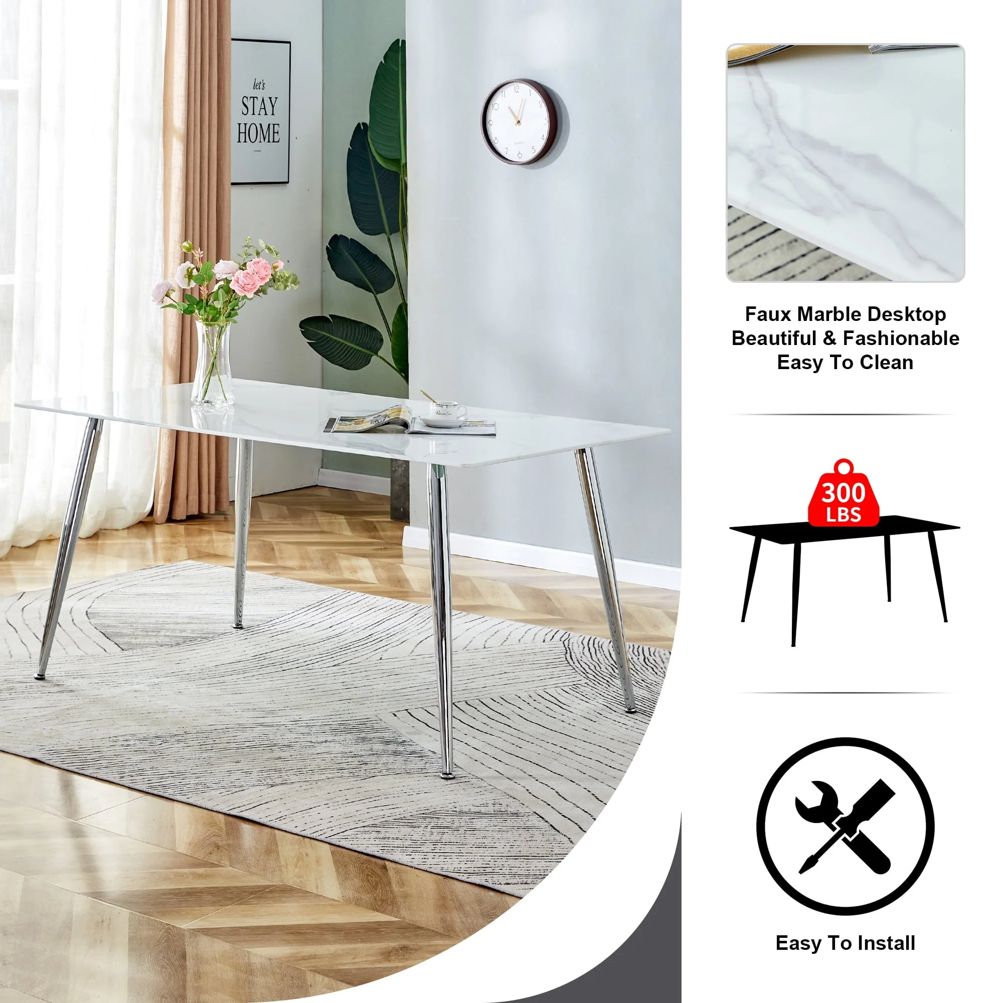 PWOPWOE Modern Minimalist Rectangular Glass Dining Table with 0.4 