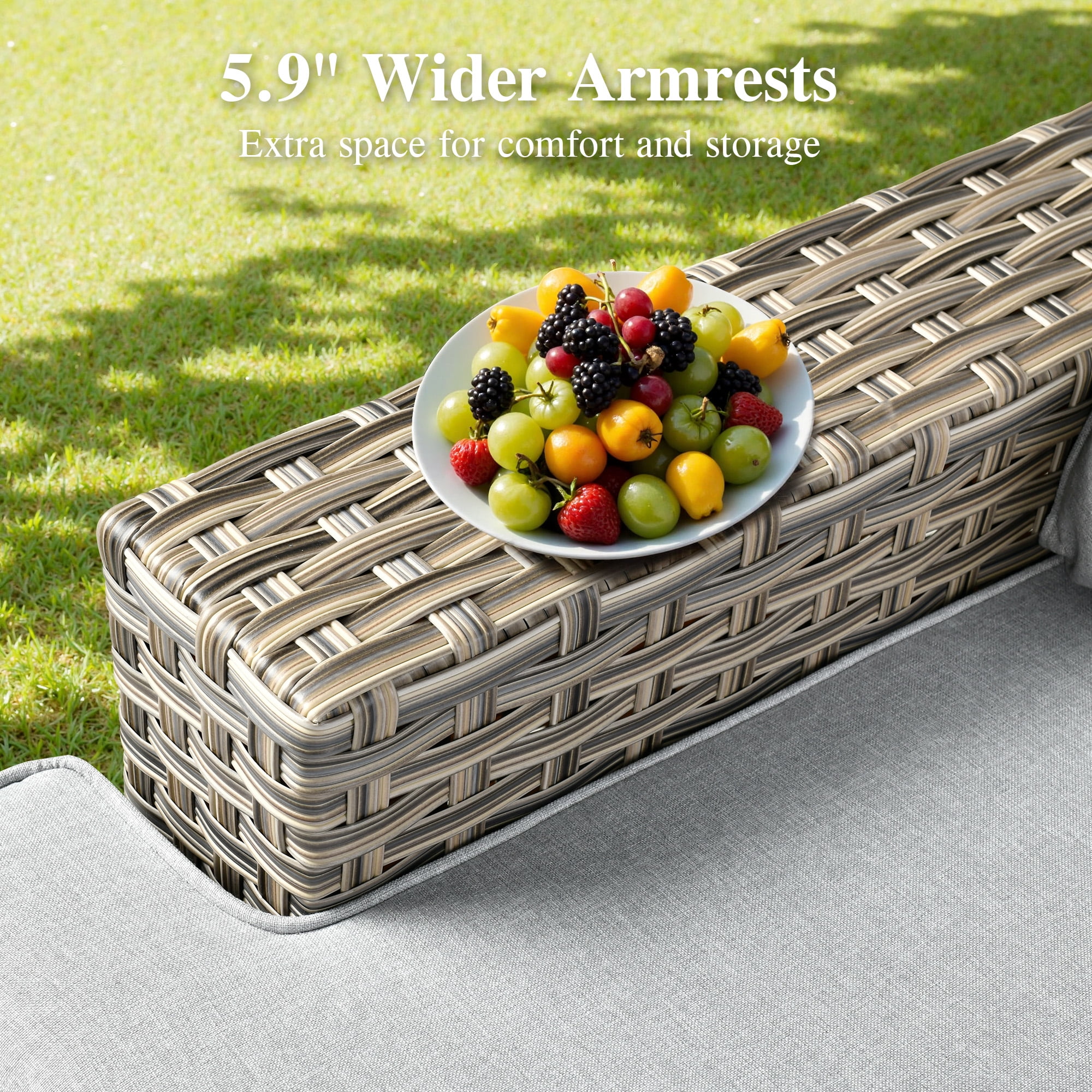 Ovios 10 Pieces Outdoor Patio Furniture Modern High-Back All-Weather Wicker Sectional Conversation Set with Propane Fire Pit Table & Swivel Chair, Dark Gray