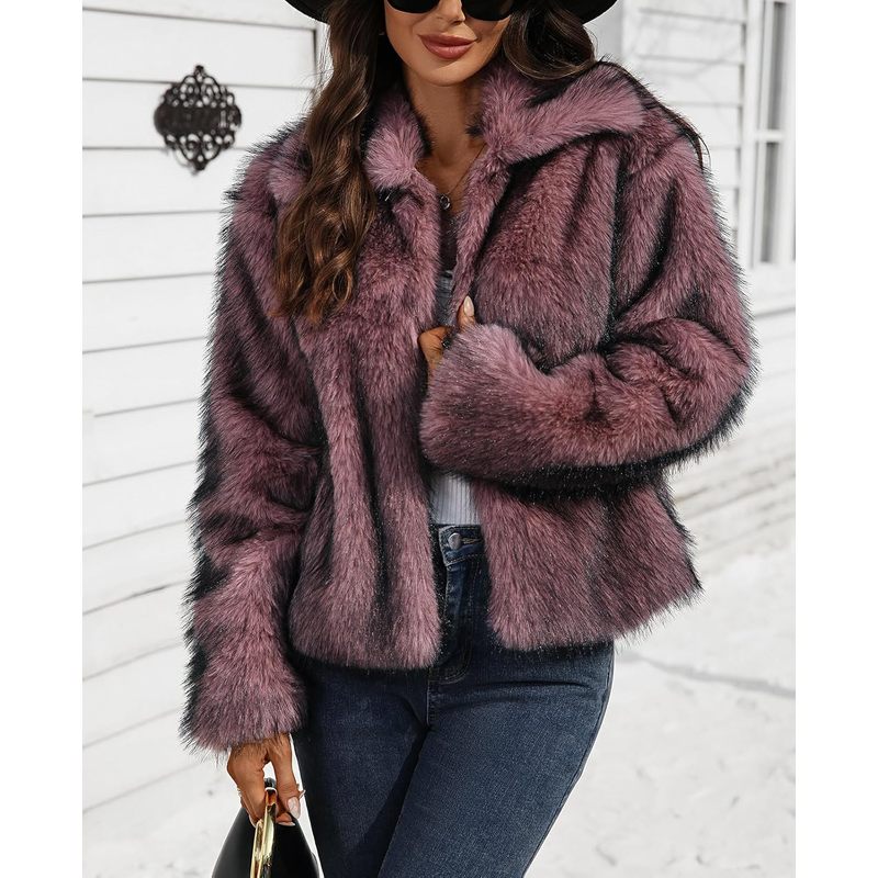 Women's Faux Fur Jacket Fluffy Winter Coat Collar Long
