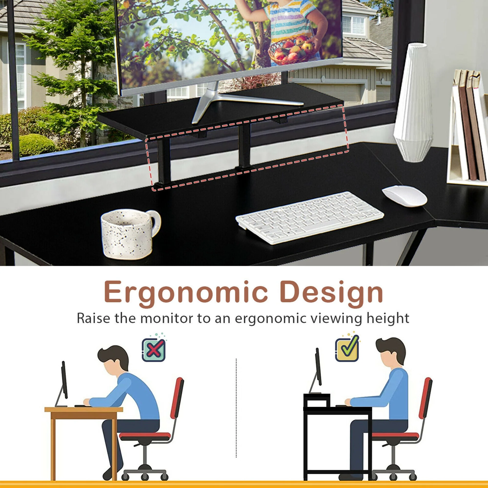 Gymax 88.5'' L Shaped Reversible Computer Desk 2 Person Long Table Monitor Stand Black