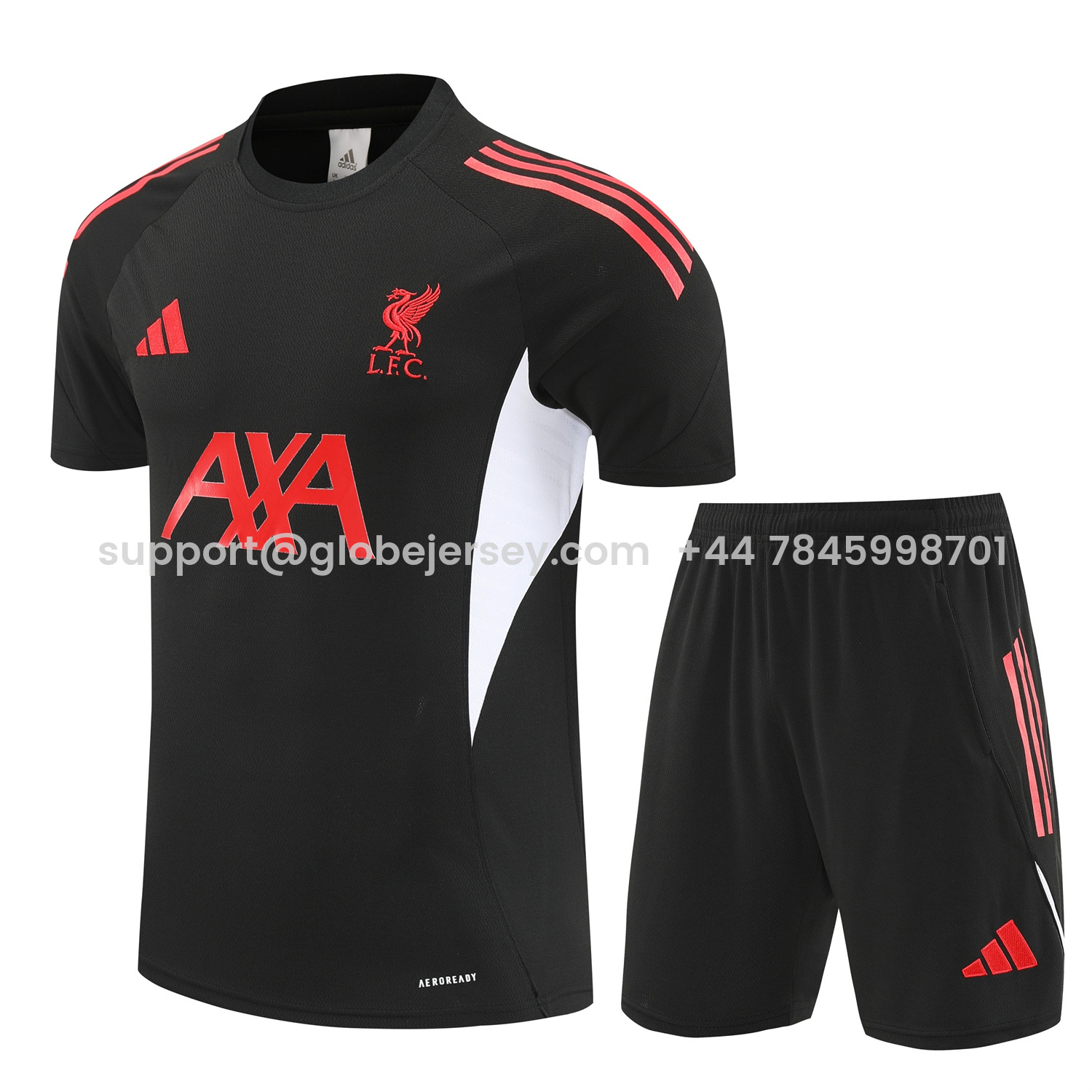 Liver.pool 25-26 Short-Sleeve Training Set - Black With Red Top & Black Shorts