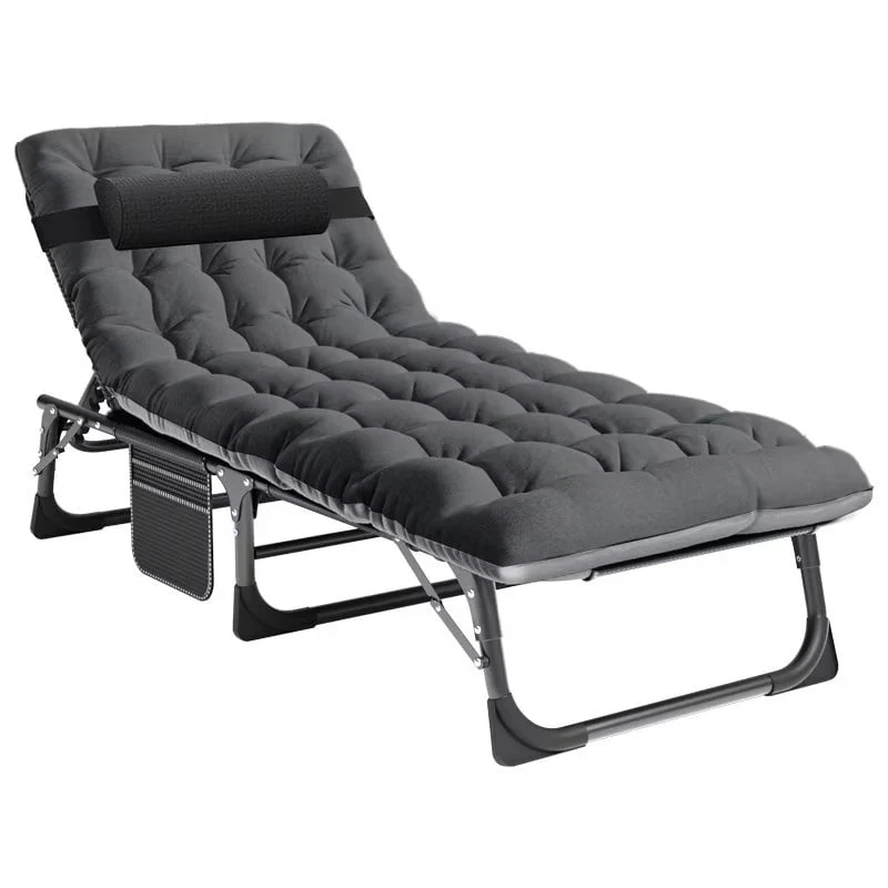 Docred 5-Fold Camping cot for Adults & Kids, Adjustable 4 Fold Reclining Folding Lounge Chairs , 2-Sided Mattress with Pillow, Portable Intdoor Folding Sleeping Cots Bed