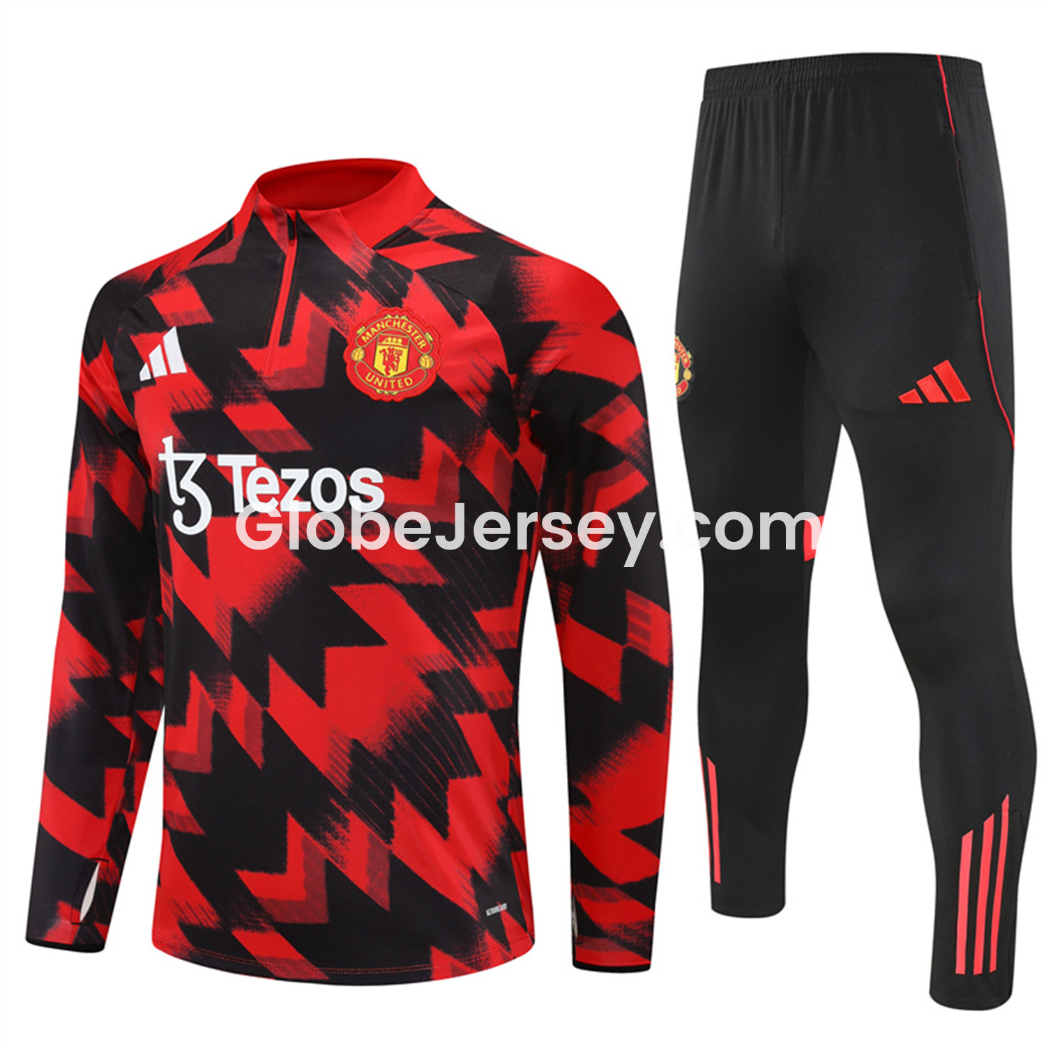 Manchester United 25-26 Long Sleeves Training Set - Red-Black Top & Black Pants