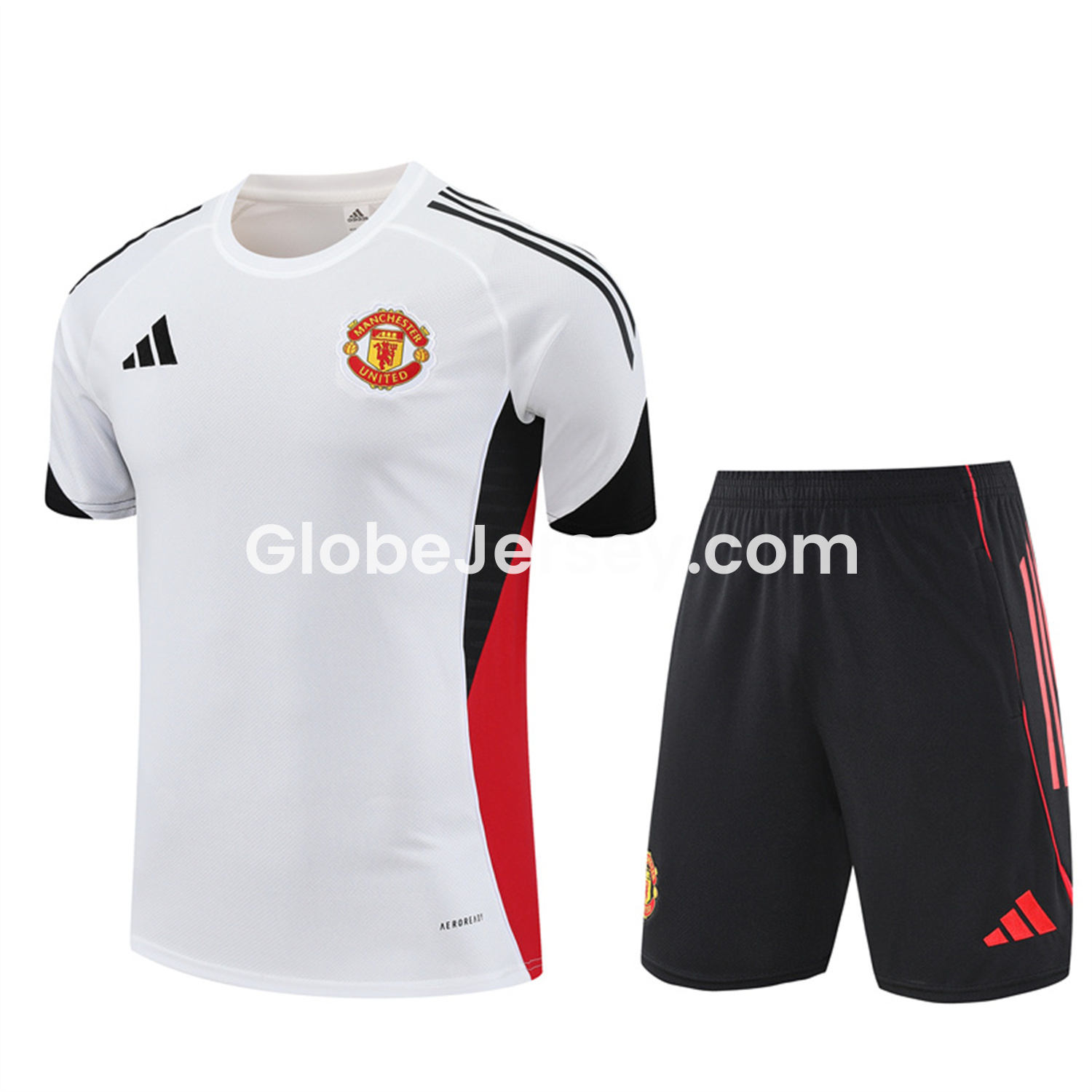 Manchester United 25-26 Short-Sleeve Training Set - White Top & Black Shorts