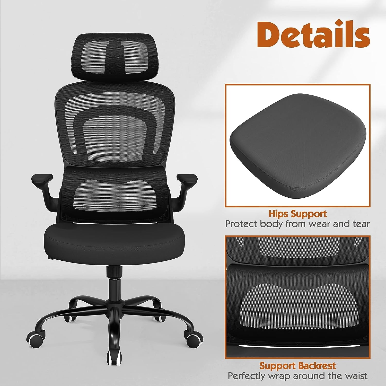 Blarity Ergonomic Office Chair, High Back Mesh Desk Chair with Lumbar Support and Adjustable Headrest
